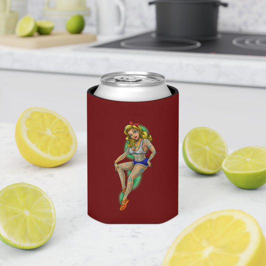 Tattoo Pin-Up Can Cooler – Retro Rockabilly Girl Beverage Koozie