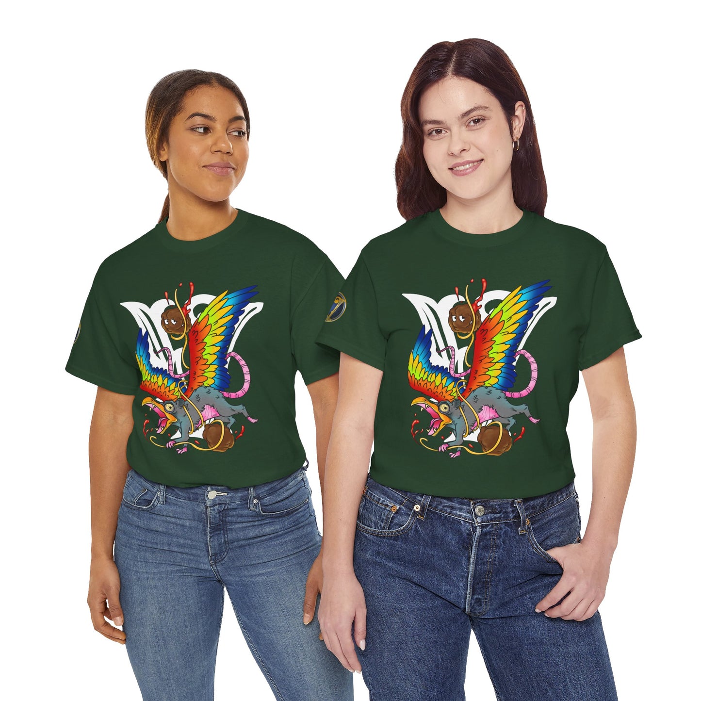Graphic Tee — Colorful Mythical Bird & Rose Streetwear T-Shirt