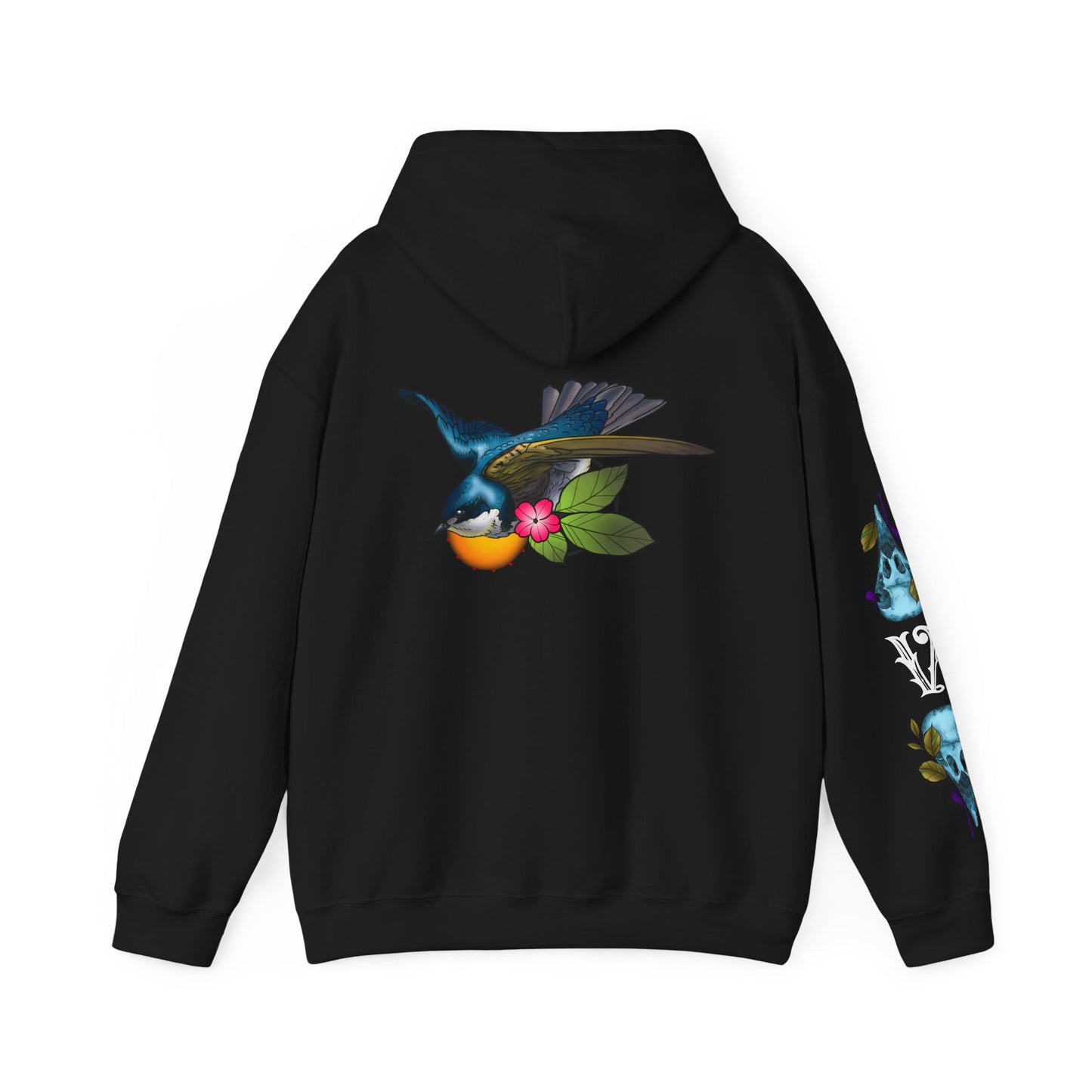 Swallow & Blossom Hoodie – Blue Bird Floral Graphic Sweatshirt