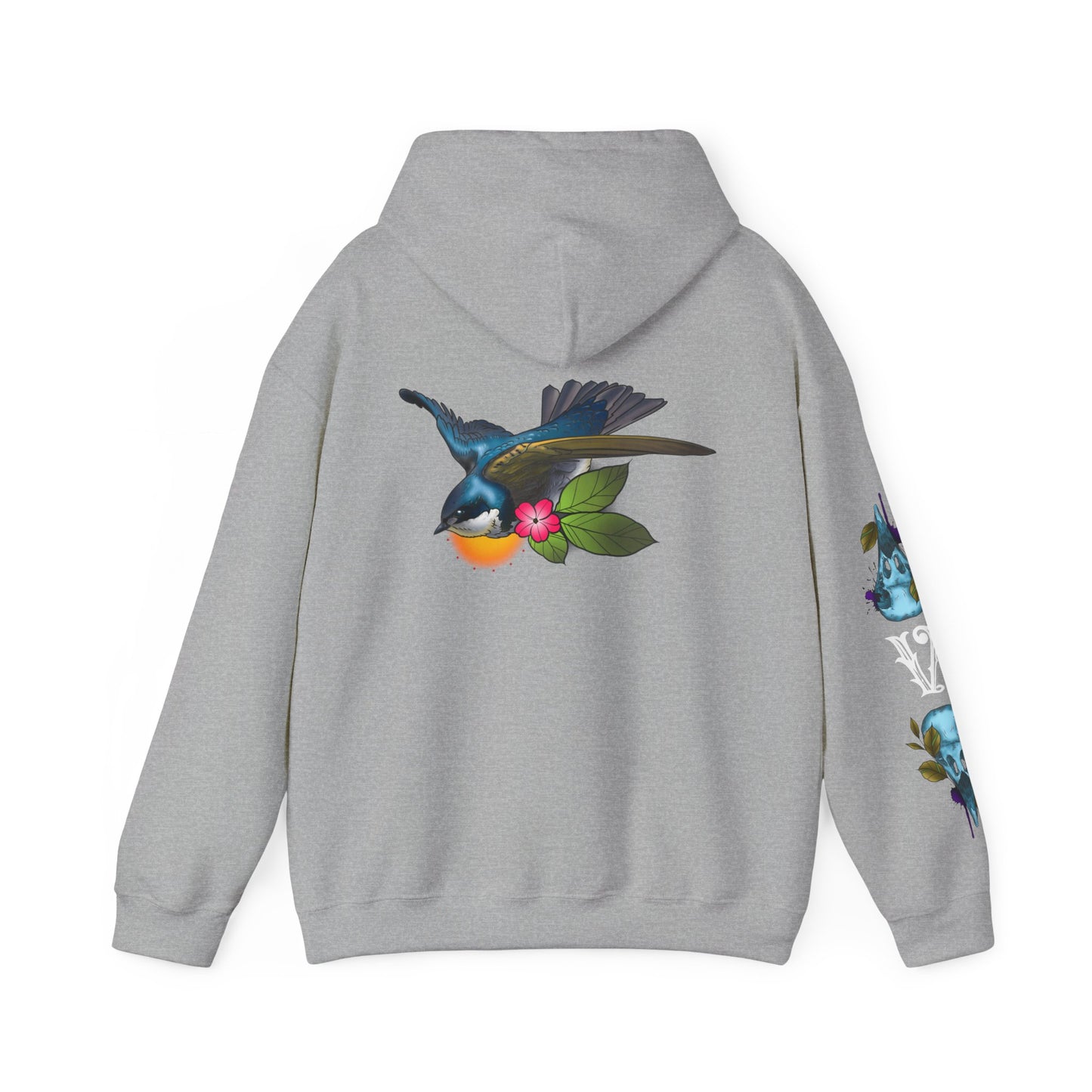 Swallow & Blossom Hoodie – Blue Bird Floral Graphic Sweatshirt