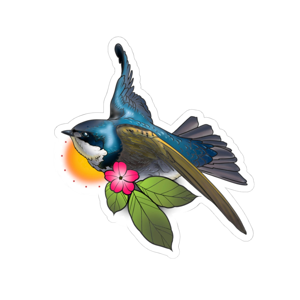 Blue Wren Bird Sticker — Floral Sunrise Kiss-Cut Vinyl Decal