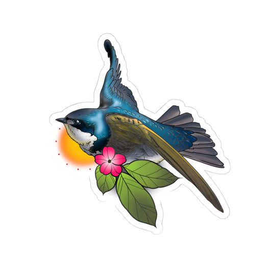 Blue Wren Bird Sticker — Floral Sunrise Kiss-Cut Vinyl Decal
