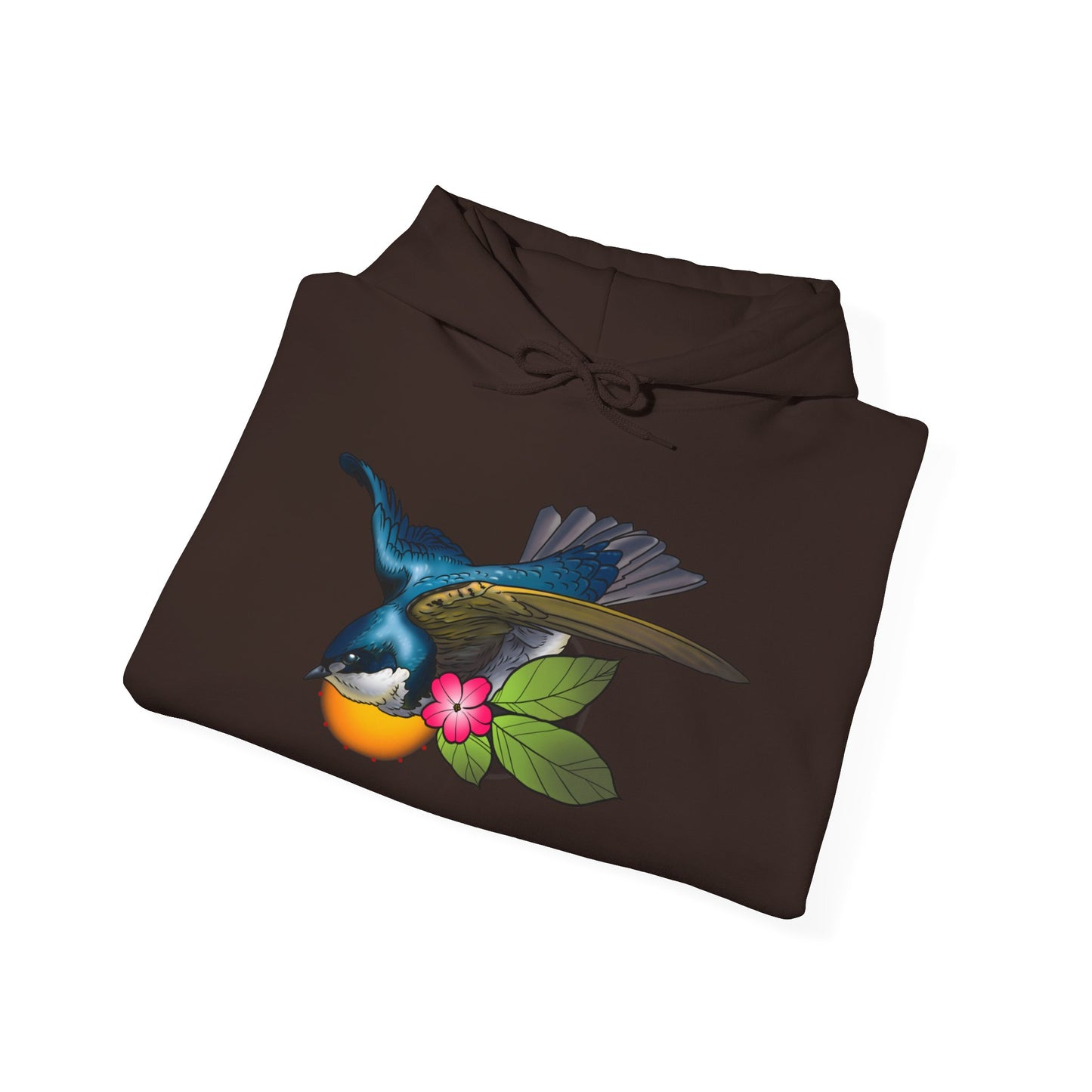 Swallow & Blossom Hoodie – Blue Bird Floral Graphic Sweatshirt