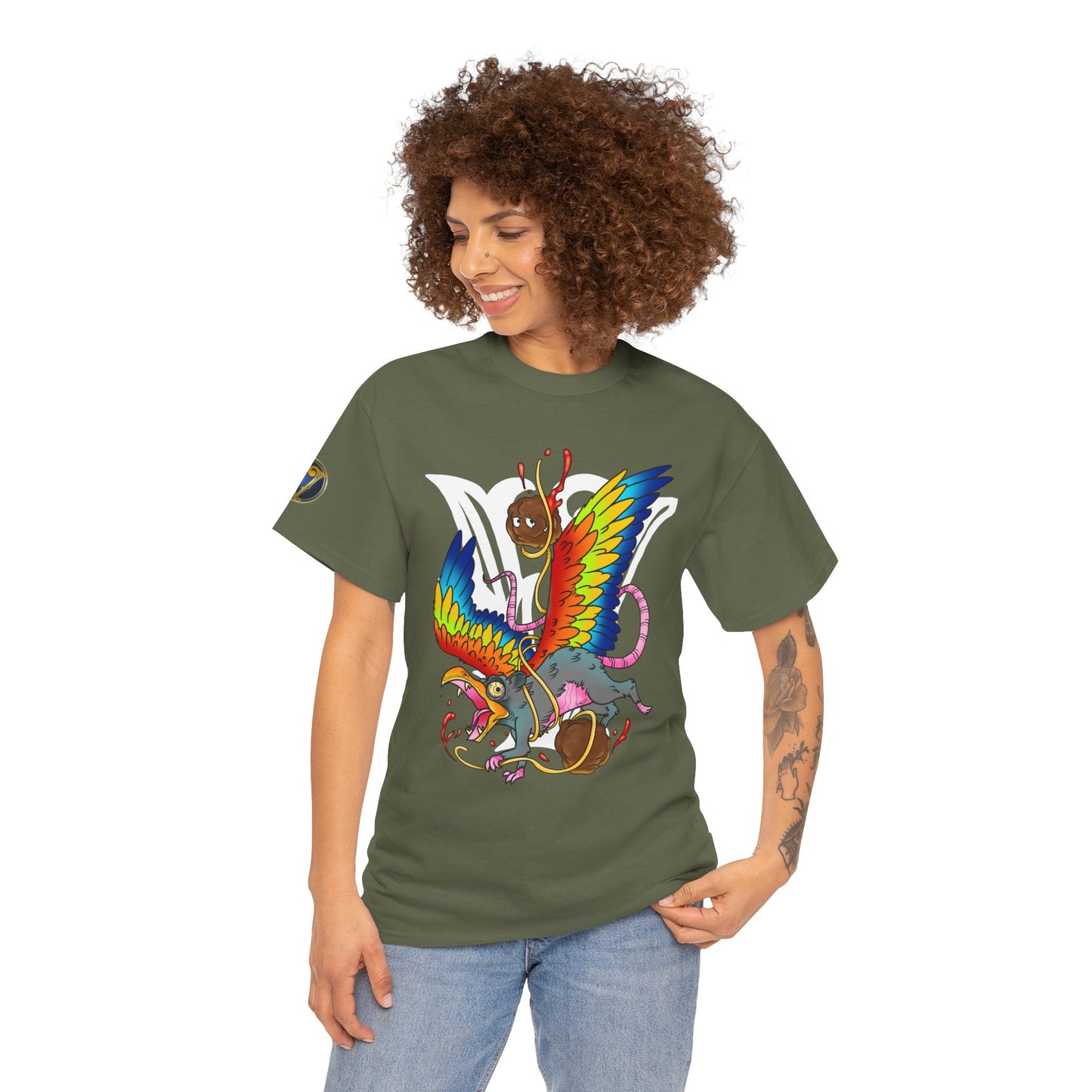 Graphic Tee — Colorful Mythical Bird & Rose Streetwear T-Shirt