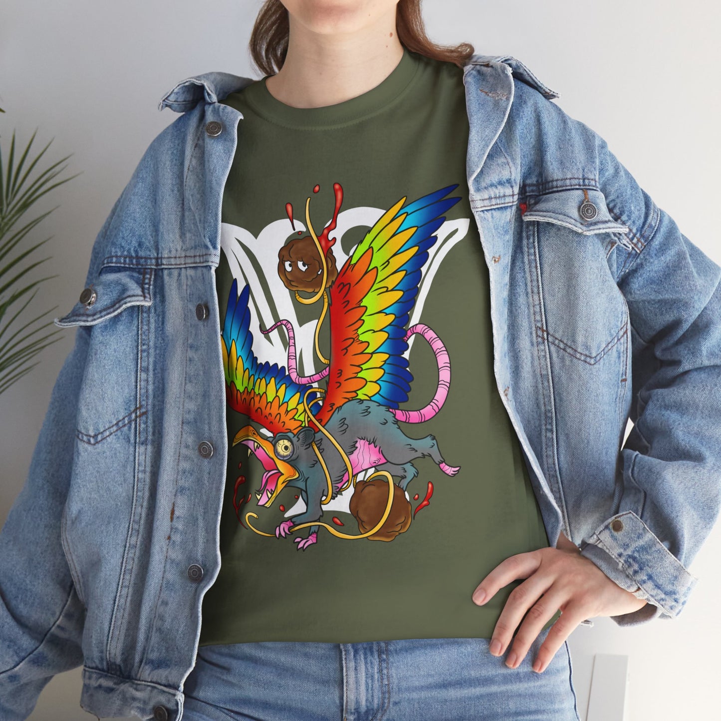 Graphic Tee — Colorful Mythical Bird & Rose Streetwear T-Shirt