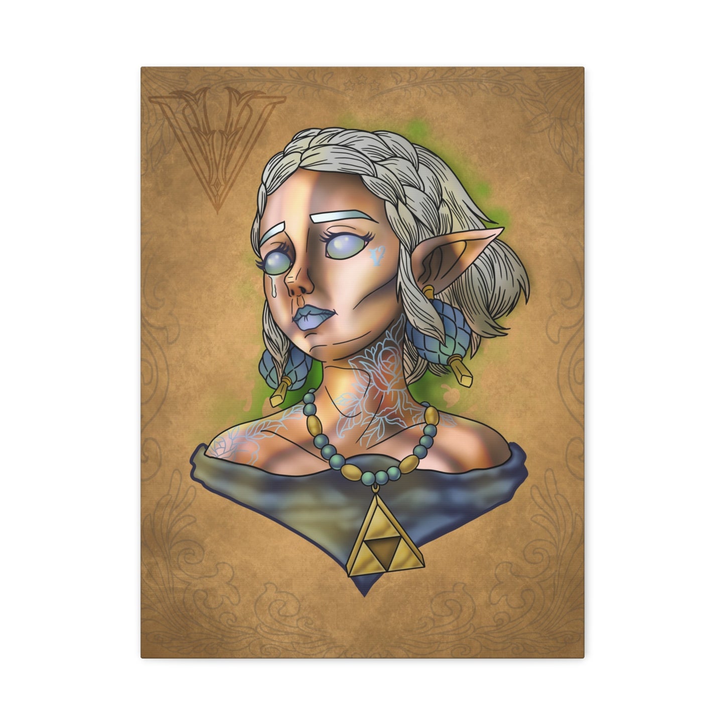 Fantasy Elf Portrait Canvas - Triangle force Necklace Matte Stretched Art
