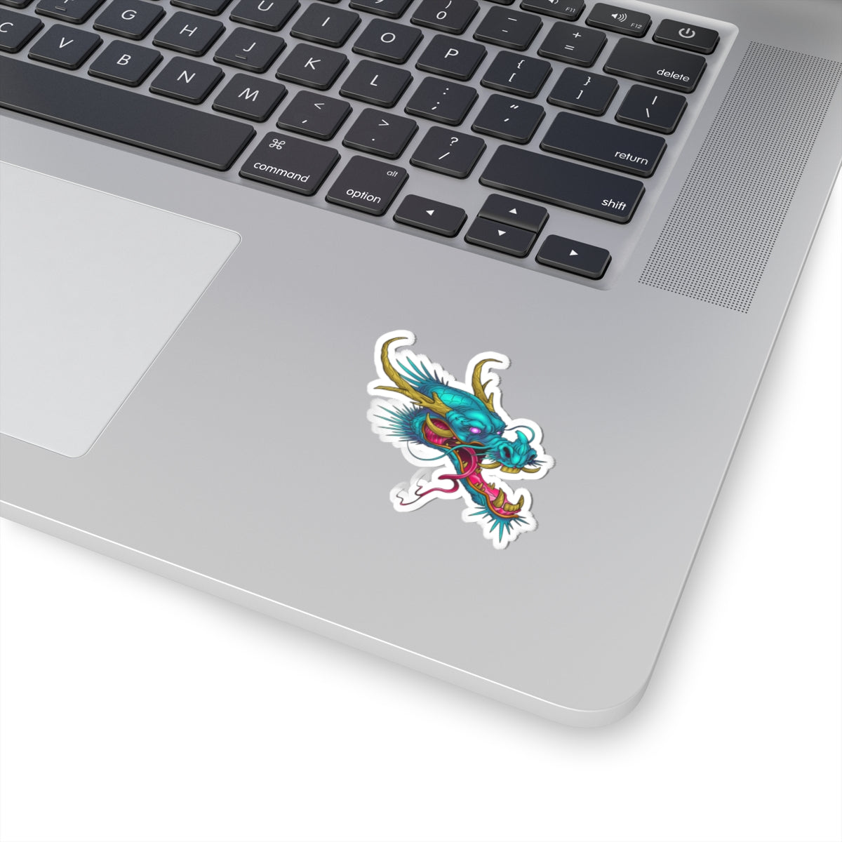 Blue Neon Dragon Head Kiss-Cut Sticker — Vibrant Mythical Laptop Decal
