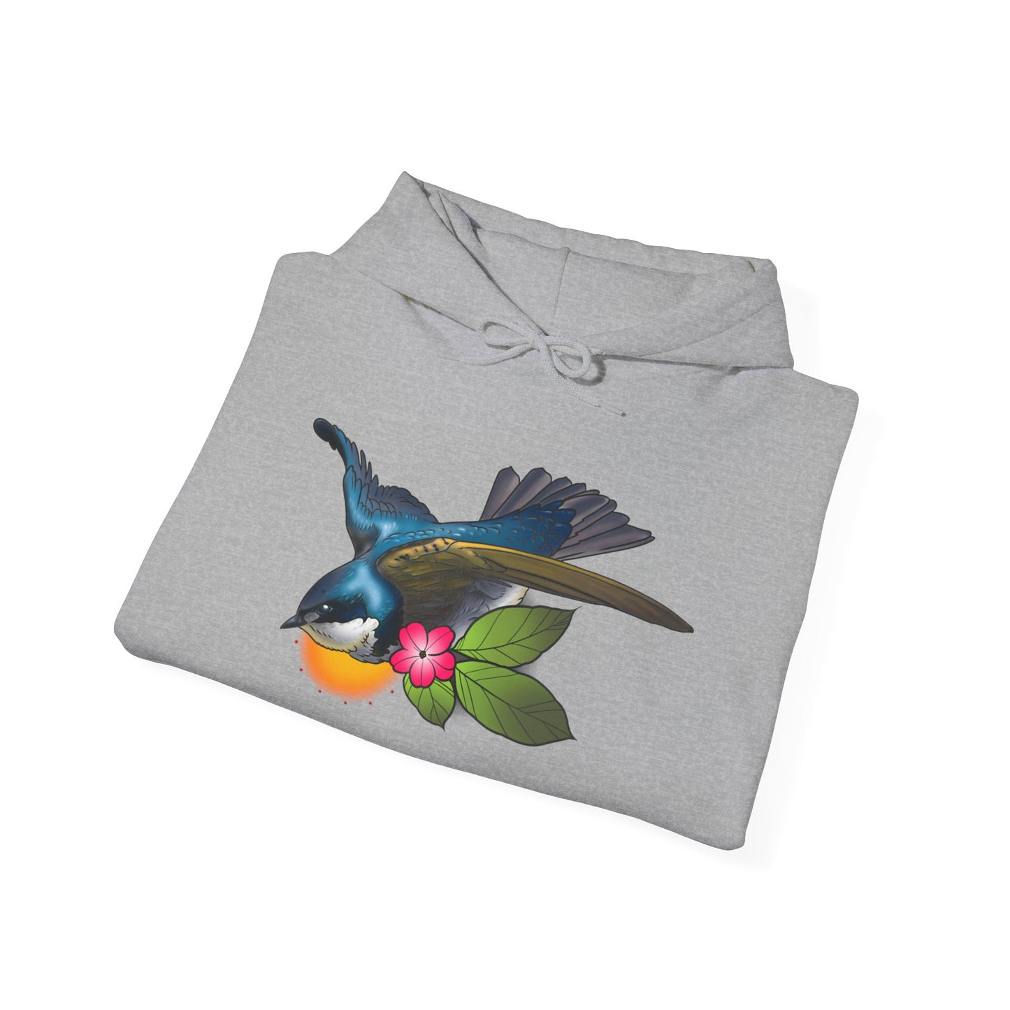 Swallow & Blossom Hoodie – Blue Bird Floral Graphic Sweatshirt