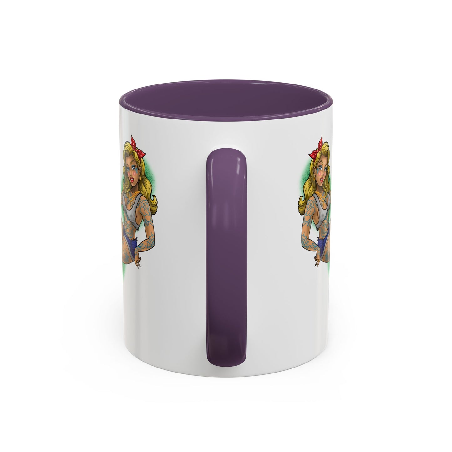 Vintage Pin-Up Coffee Mug with Gold Monogram V — Retro Tattoo Style Accent Mug (11/15oz)