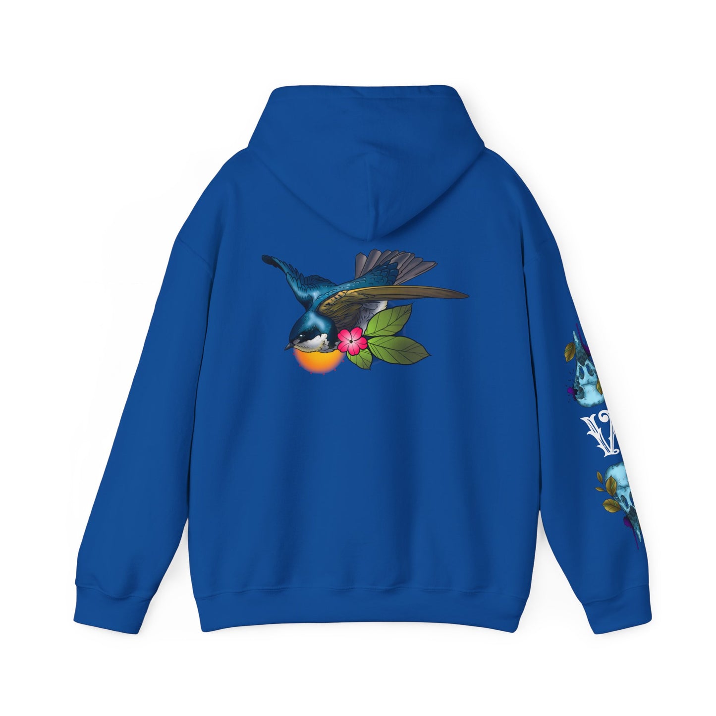 Swallow & Blossom Hoodie – Blue Bird Floral Graphic Sweatshirt
