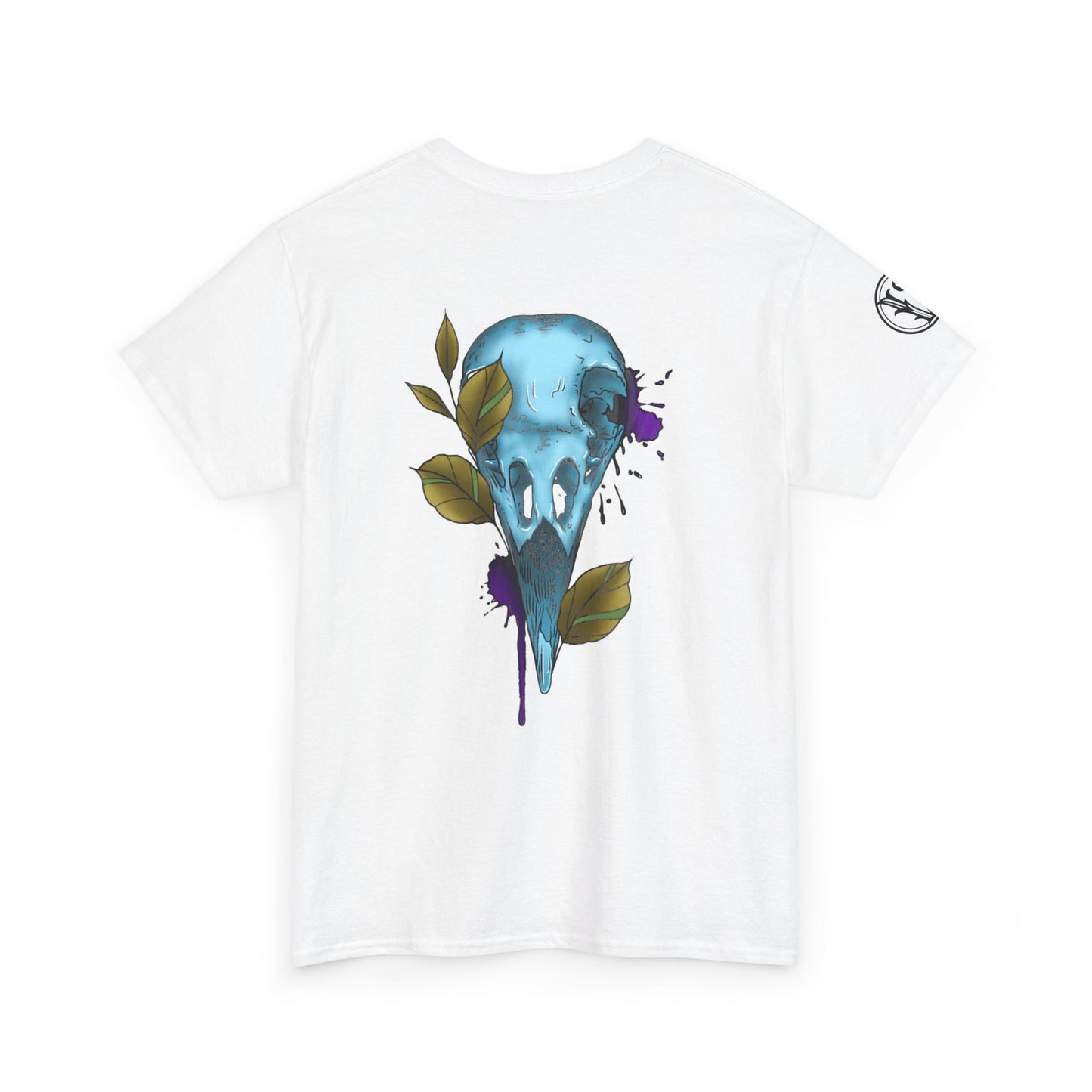 Bird Skull & Swallow Art Tee — Vibrant Blue Bird Illustration T-Shirt