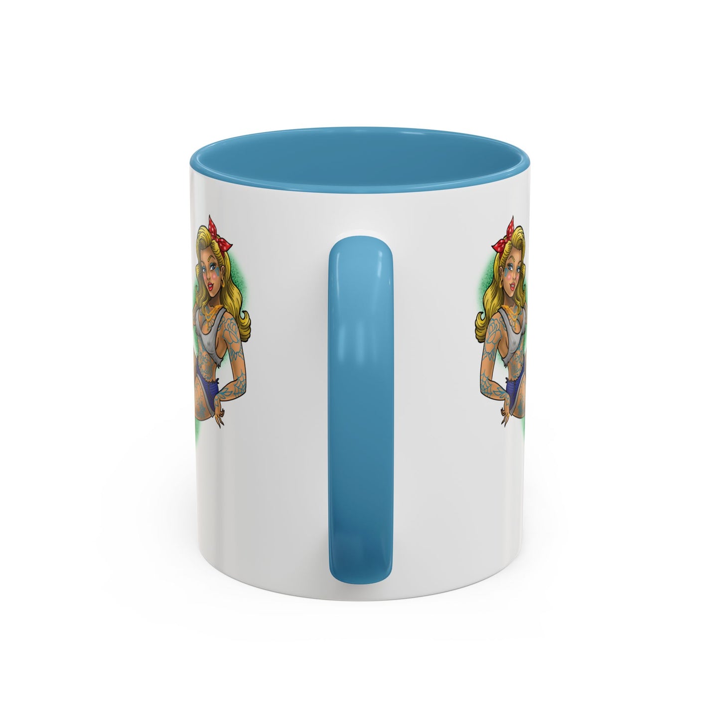 Vintage Pin-Up Coffee Mug with Gold Monogram V — Retro Tattoo Style Accent Mug (11/15oz)