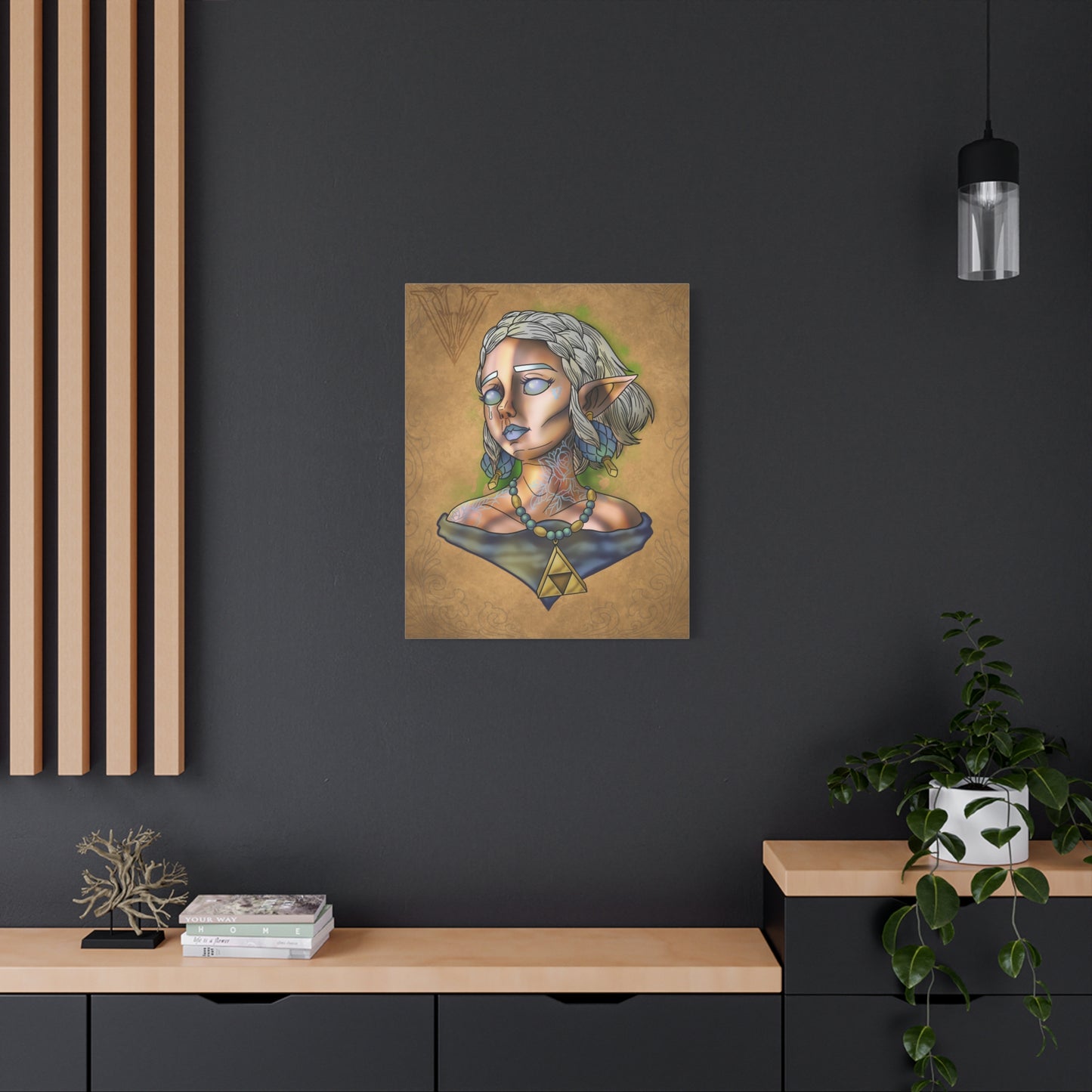 Fantasy Elf Portrait Canvas - Triangle force Necklace Matte Stretched Art