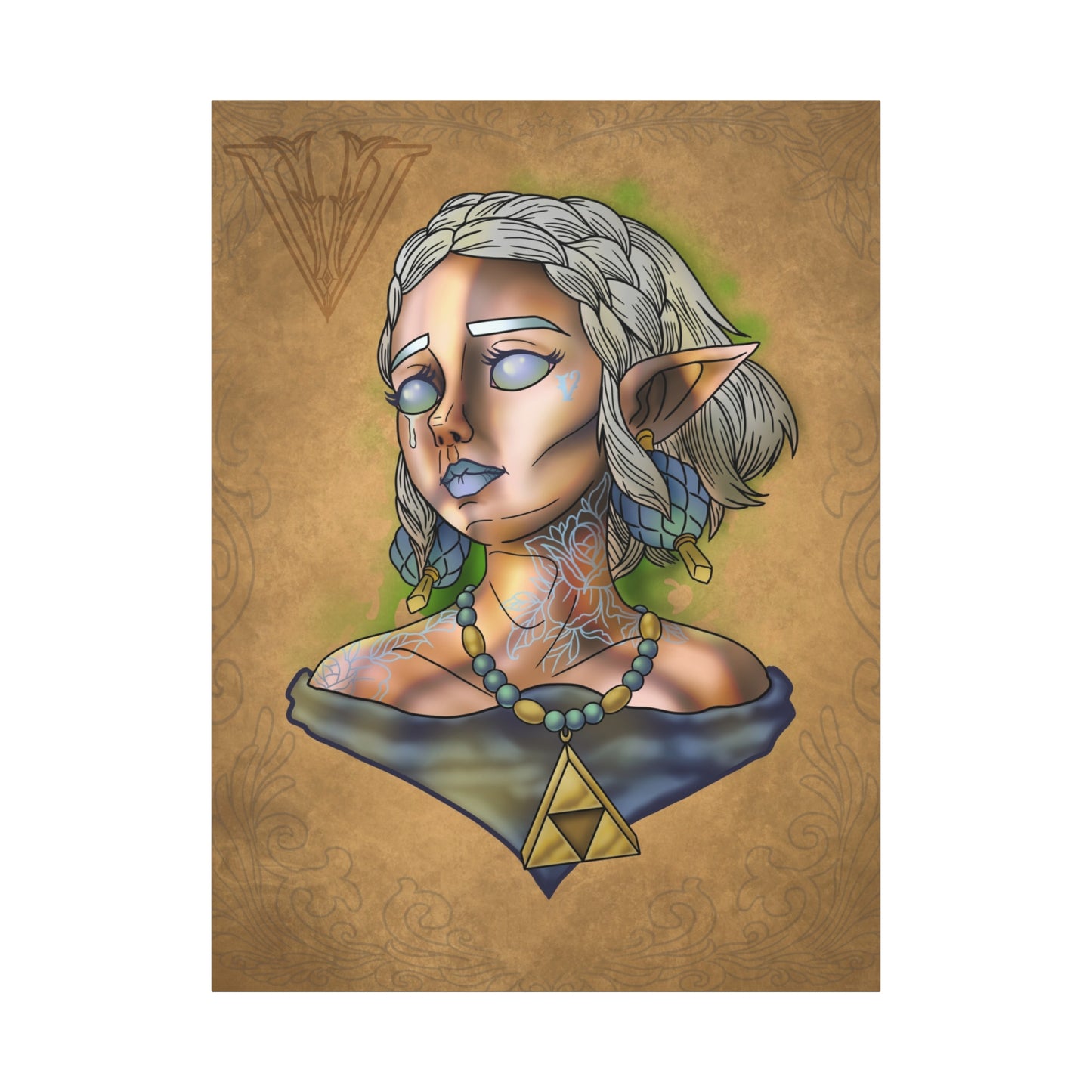 Fantasy Elf Portrait Canvas - Triangle force Necklace Matte Stretched Art
