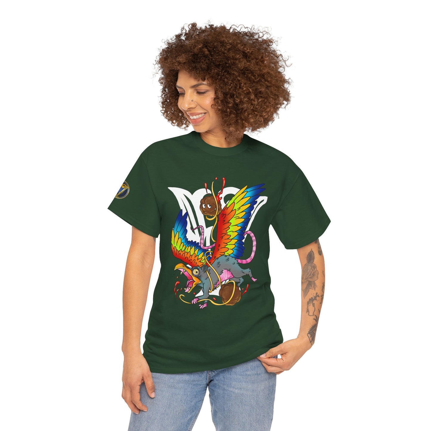 Graphic Tee — Colorful Mythical Bird & Rose Streetwear T-Shirt
