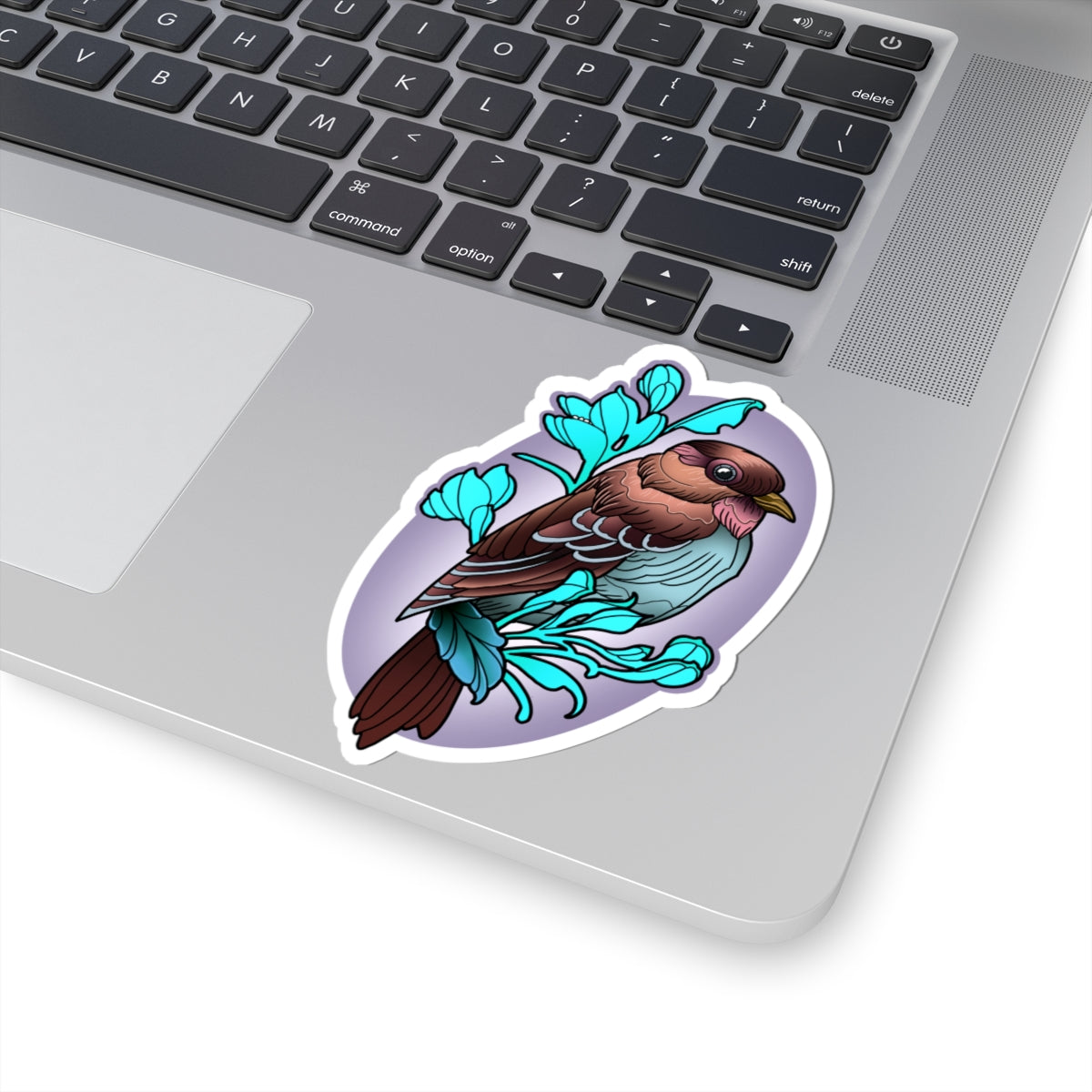 Songbird Floral Sticker — Kiss-Cut Bird Laptop Decal