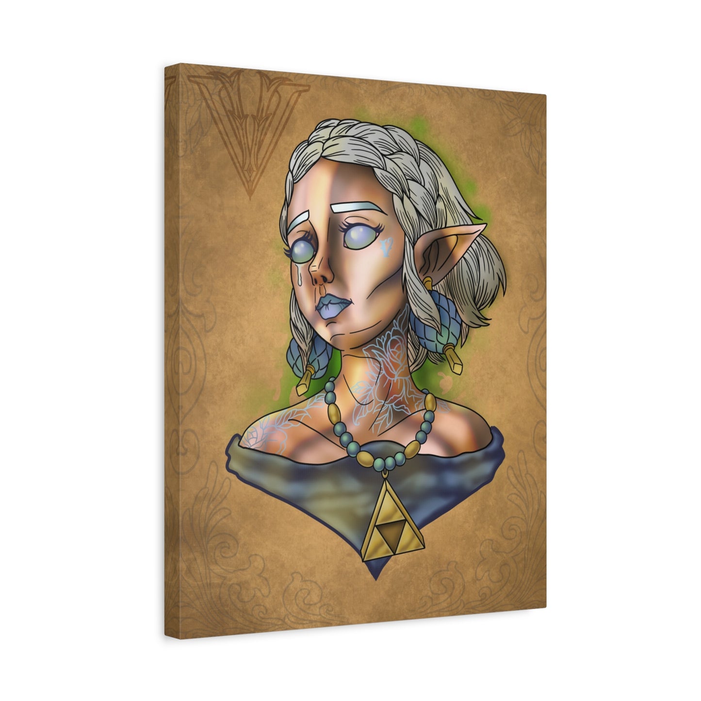 Fantasy Elf Portrait Canvas - Triangle force Necklace Matte Stretched Art