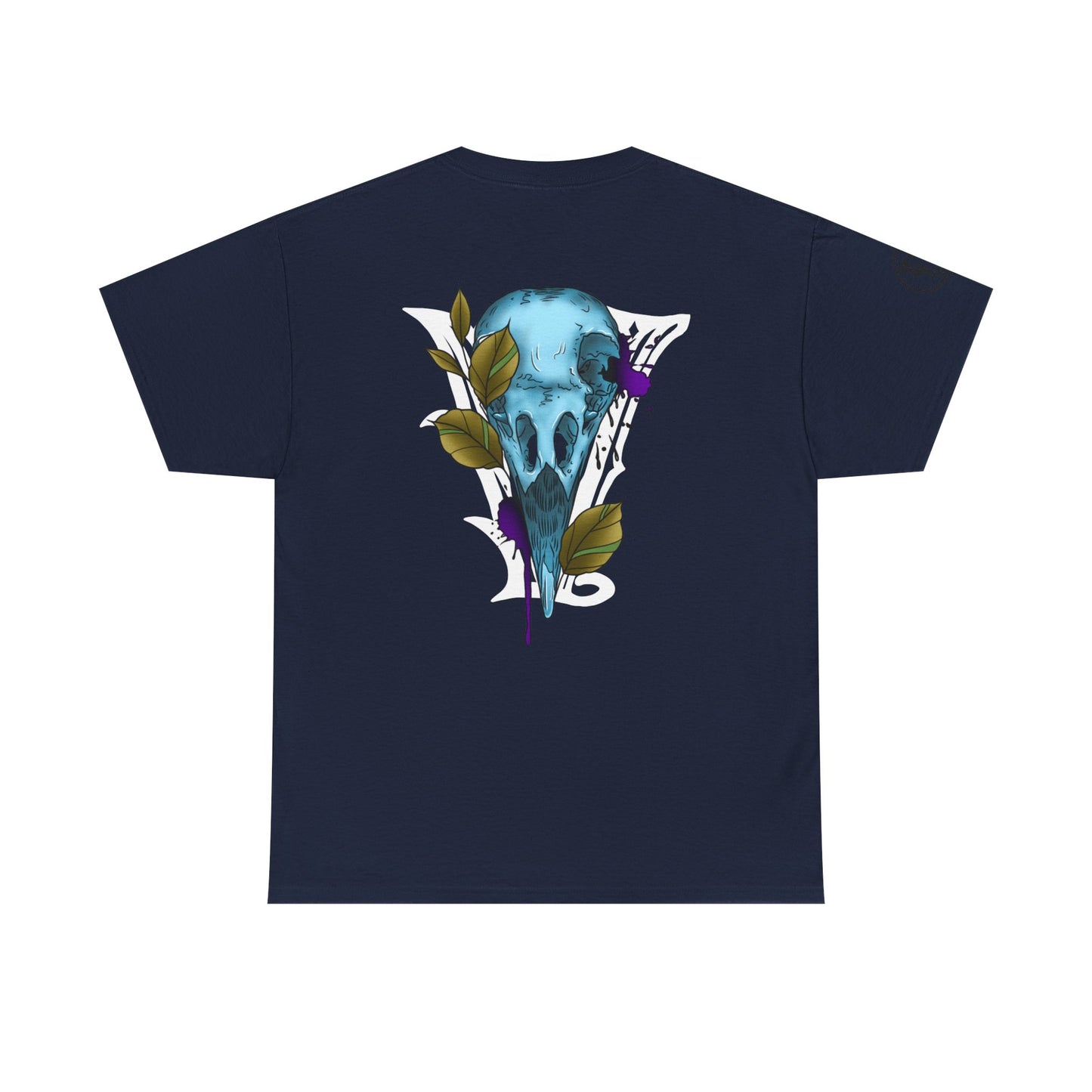 Bird Skull & Swallow Art Tee — Vibrant Blue Bird Illustration T-Shirt