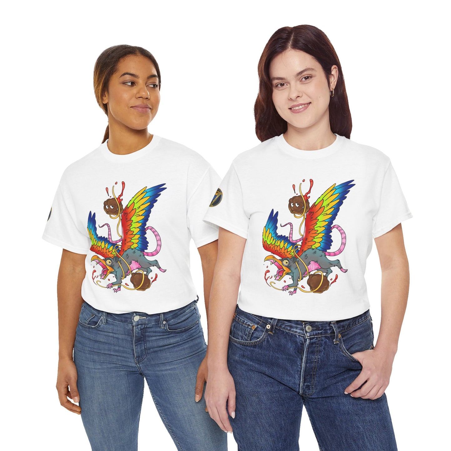 Graphic Tee — Colorful Mythical Bird & Rose Streetwear T-Shirt