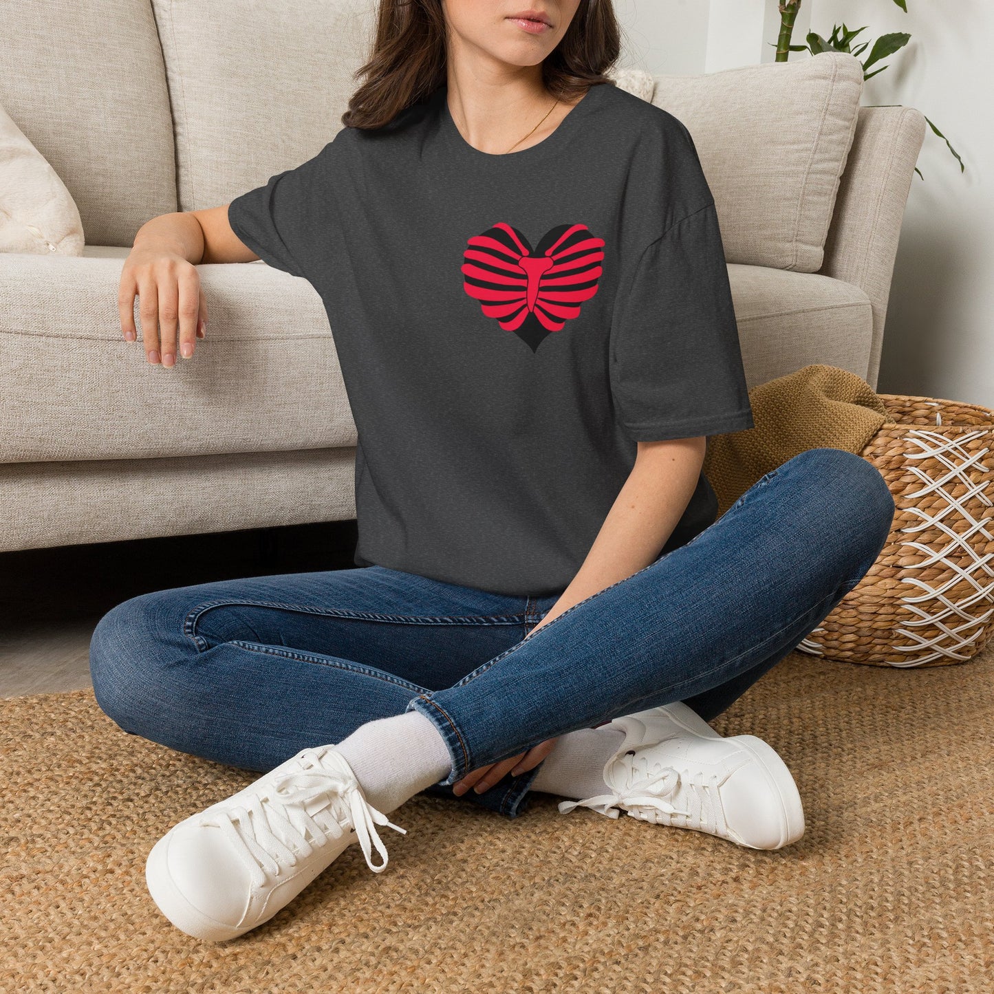 Red & Black Striped Heart T-Shirt — Cute Heart Graphic Tee