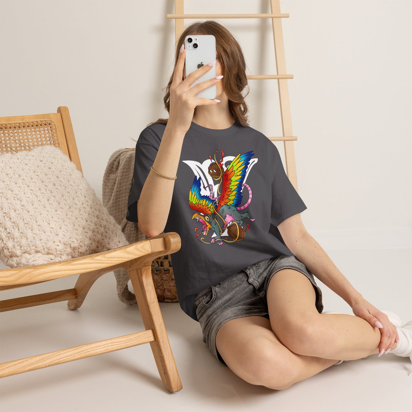 Graphic Tee — Colorful Mythical Bird & Rose Streetwear T-Shirt