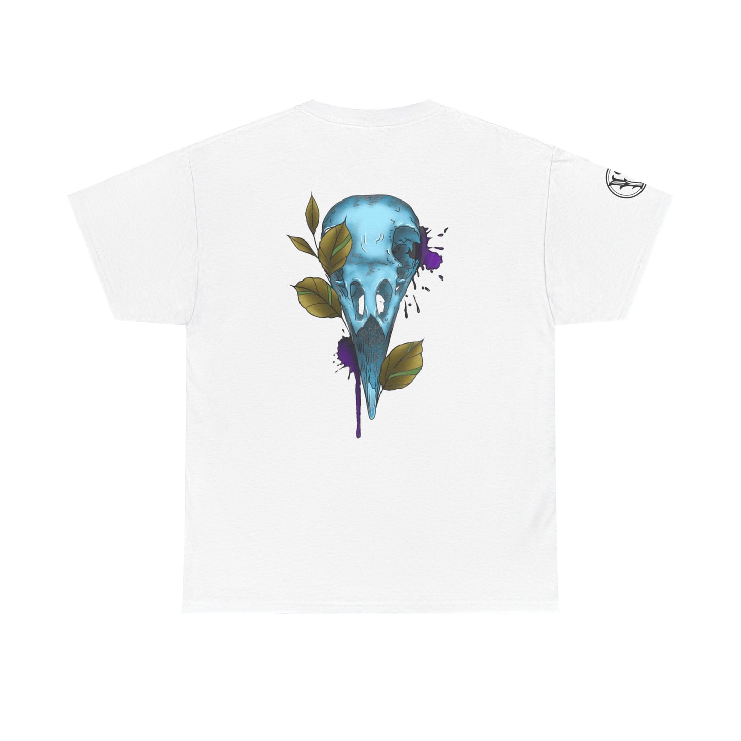 Bird Skull & Swallow Art Tee — Vibrant Blue Bird Illustration T-Shirt