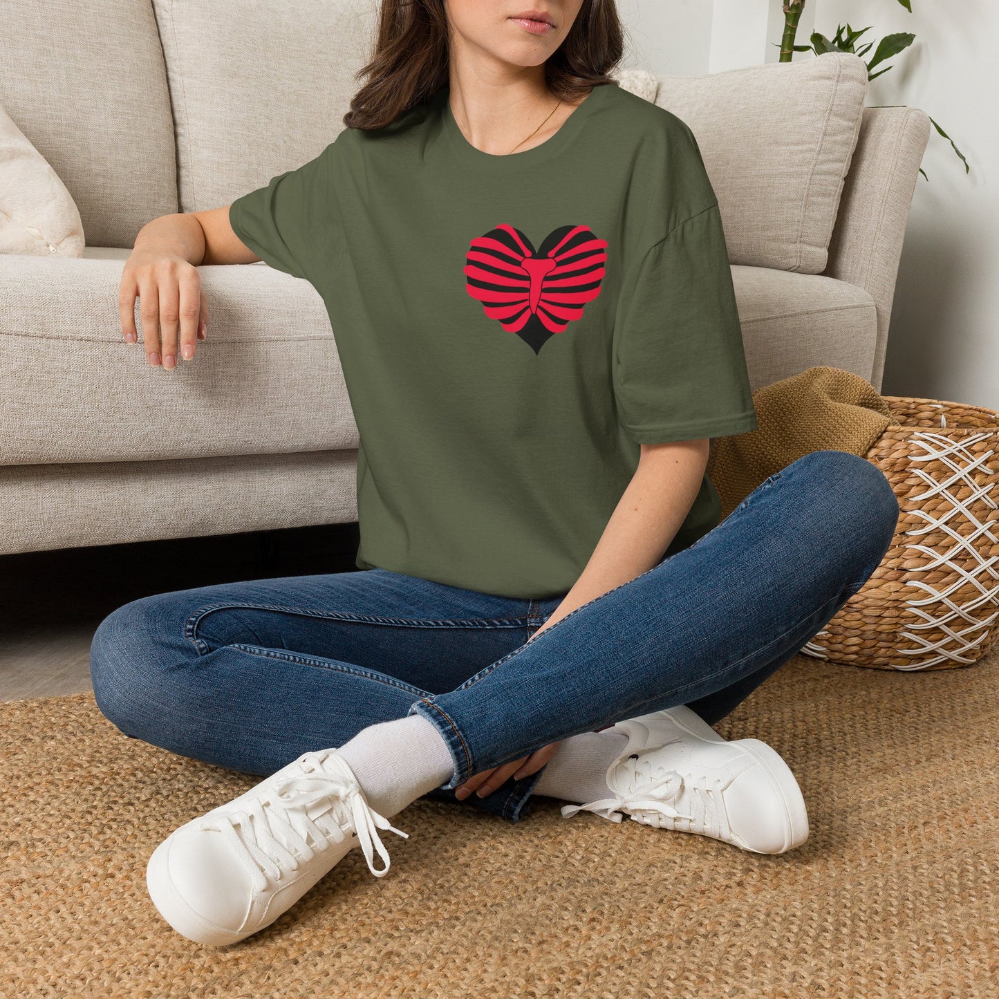 Red & Black Striped Heart T-Shirt — Cute Heart Graphic Tee