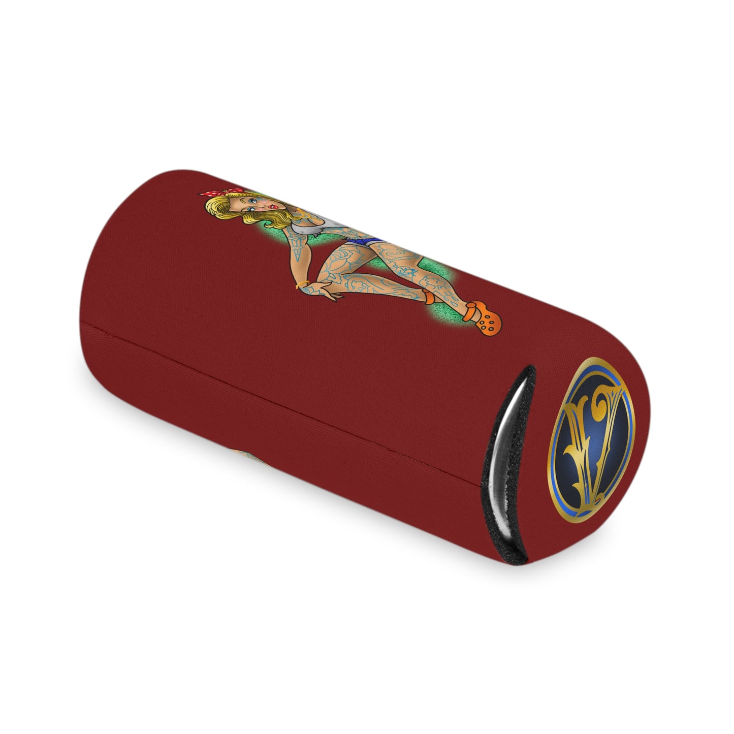 Tattoo Pin-Up Can Cooler – Retro Rockabilly Girl Beverage Koozie