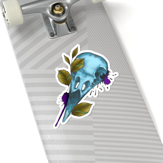 Blue Bird Skull Sticker — Gothic Nature Kiss-Cut Decal