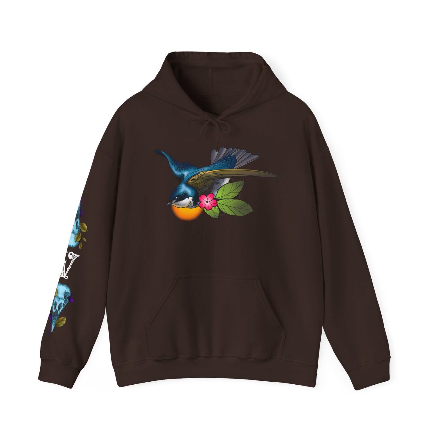 Swallow & Blossom Hoodie – Blue Bird Floral Graphic Sweatshirt