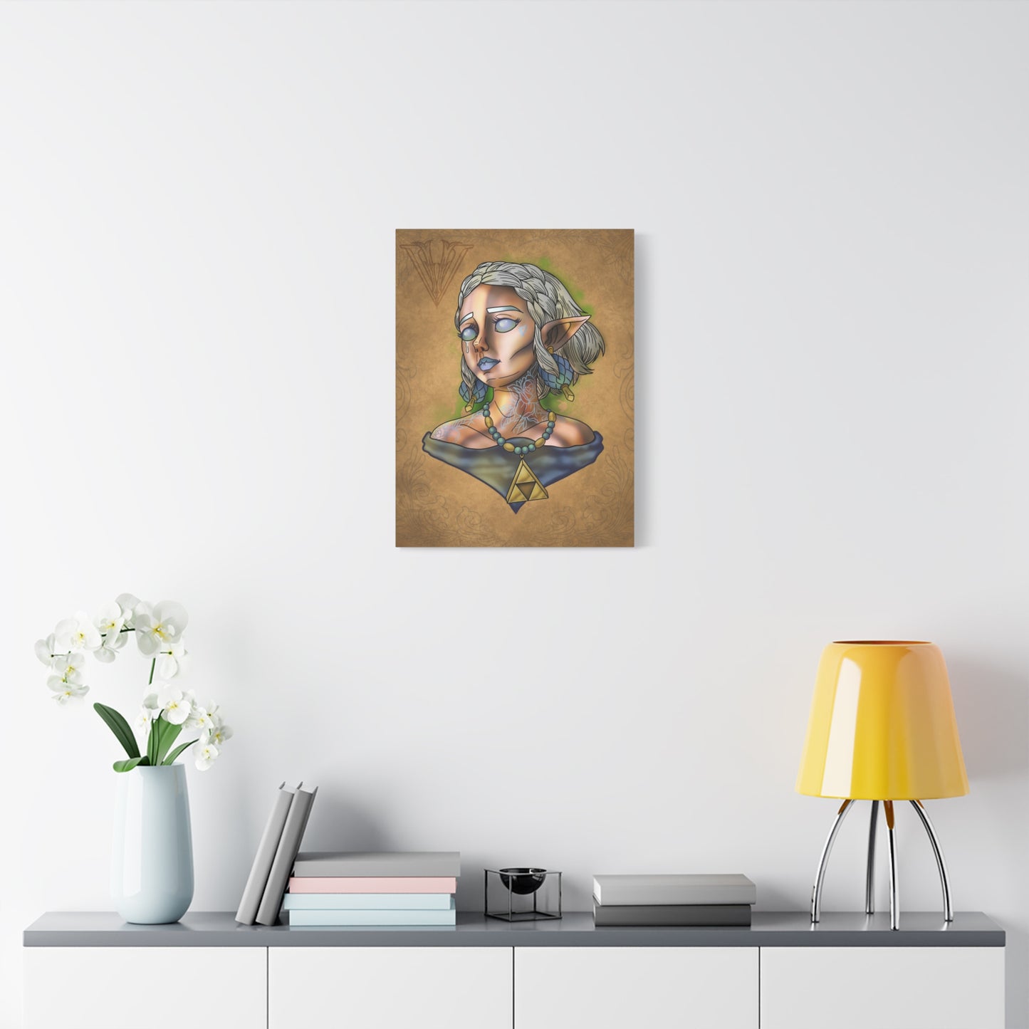Fantasy Elf Portrait Canvas - Triangle force Necklace Matte Stretched Art