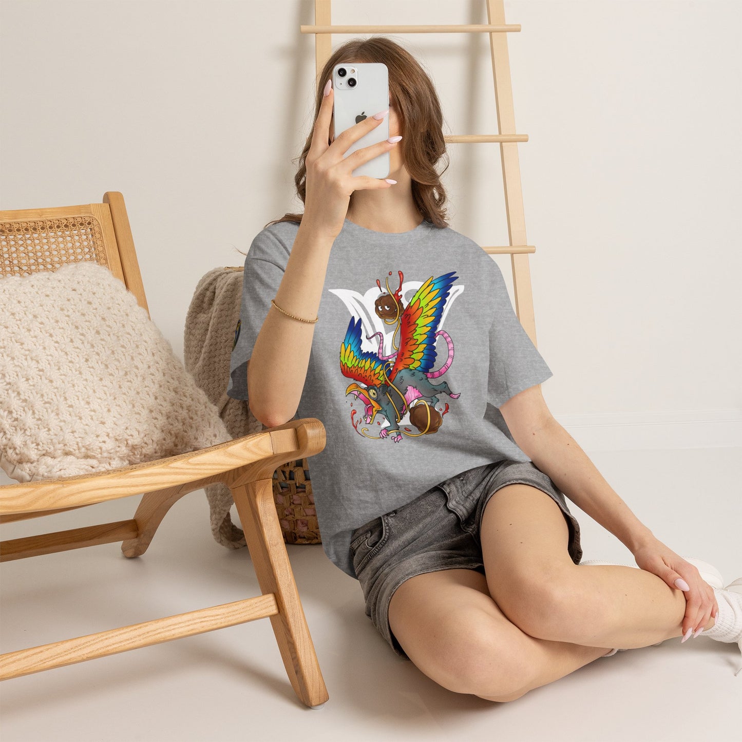 Graphic Tee — Colorful Mythical Bird & Rose Streetwear T-Shirt