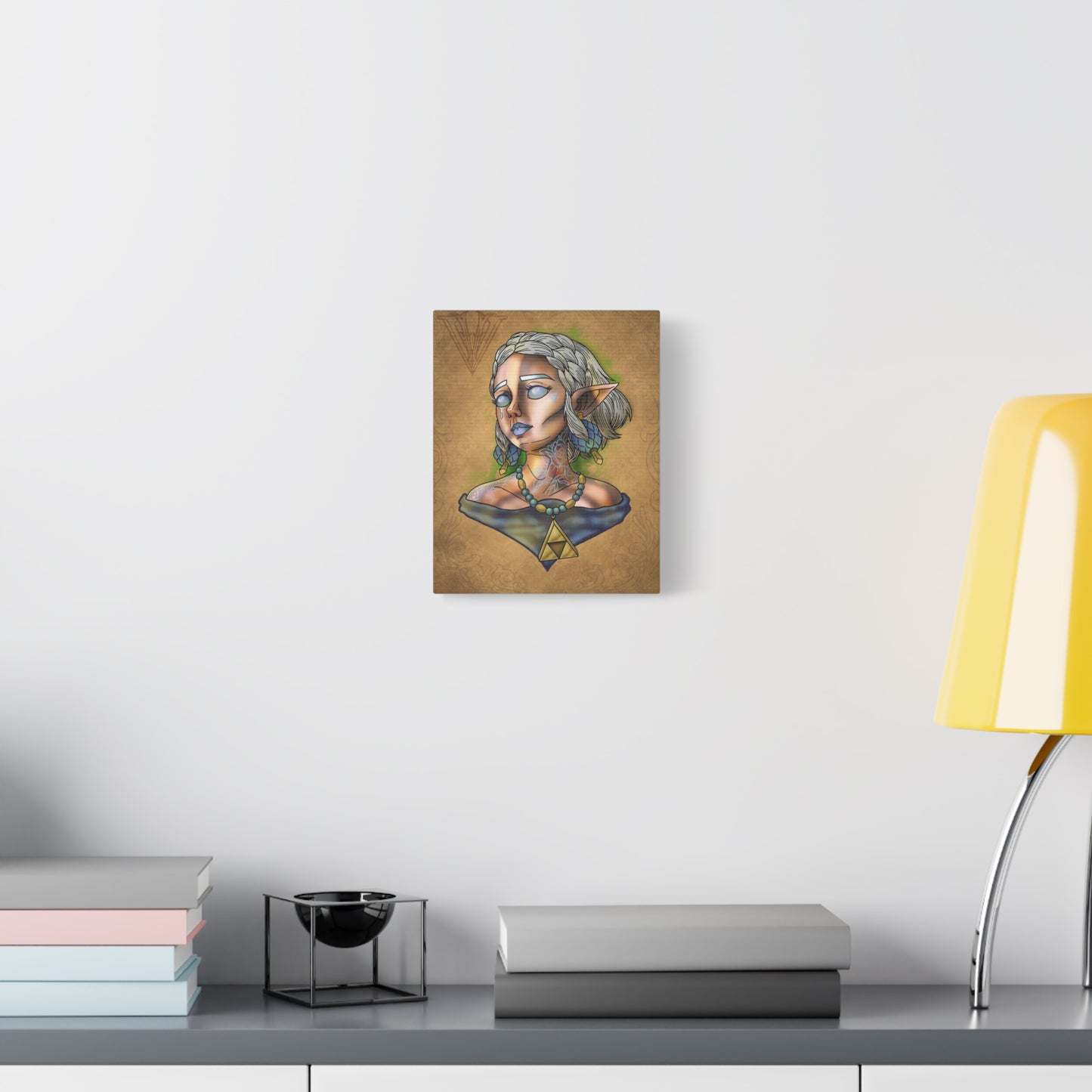 Fantasy Elf Portrait Canvas - Triangle force Necklace Matte Stretched Art