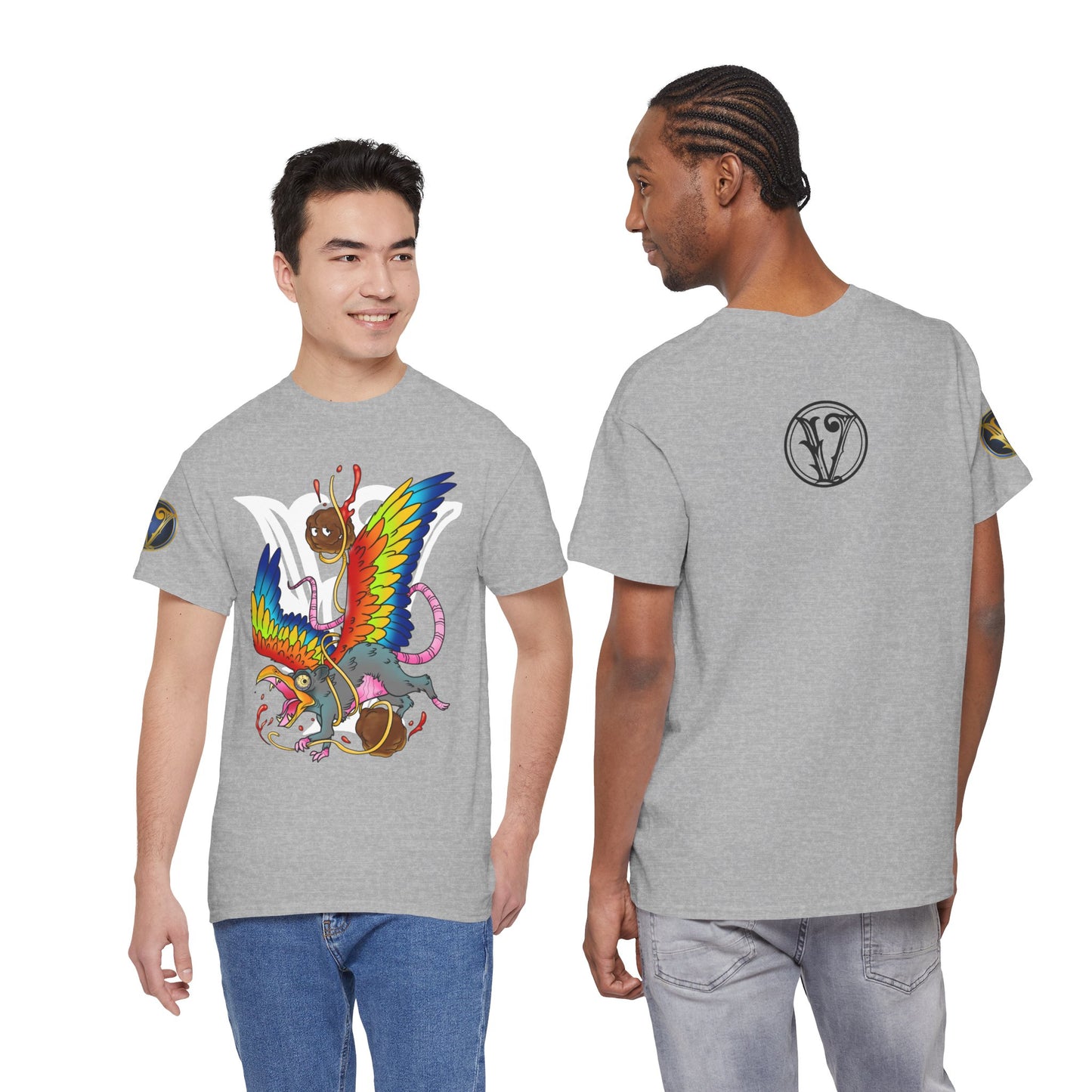 Graphic Tee — Colorful Mythical Bird & Rose Streetwear T-Shirt