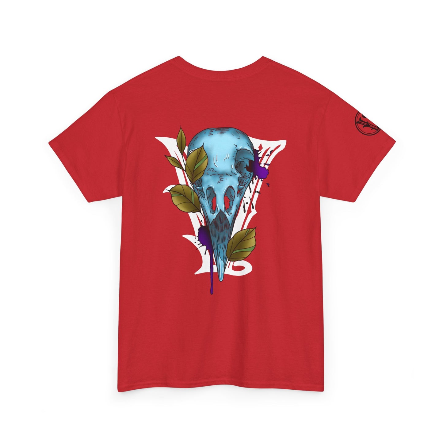 Bird Skull & Swallow Art Tee — Vibrant Blue Bird Illustration T-Shirt