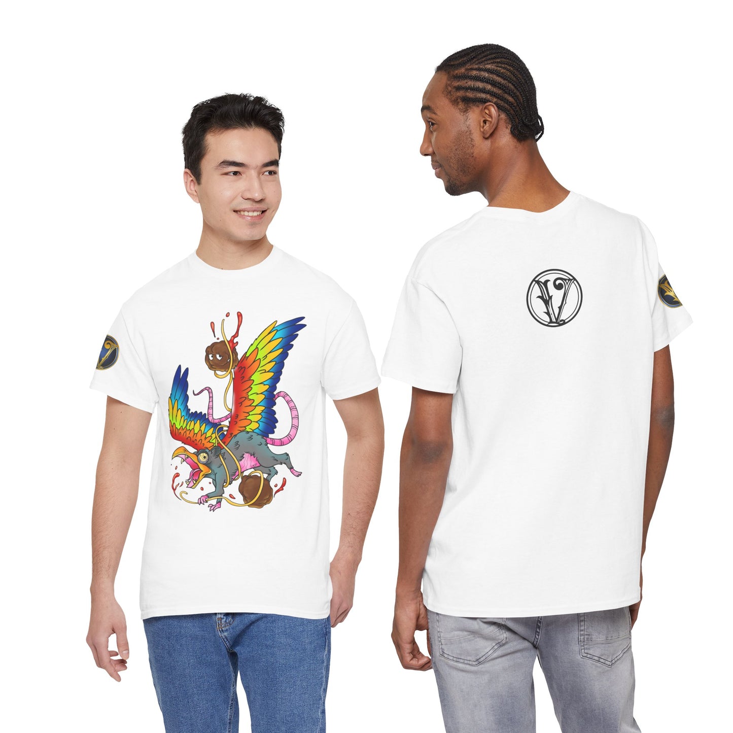 Graphic Tee — Colorful Mythical Bird & Rose Streetwear T-Shirt
