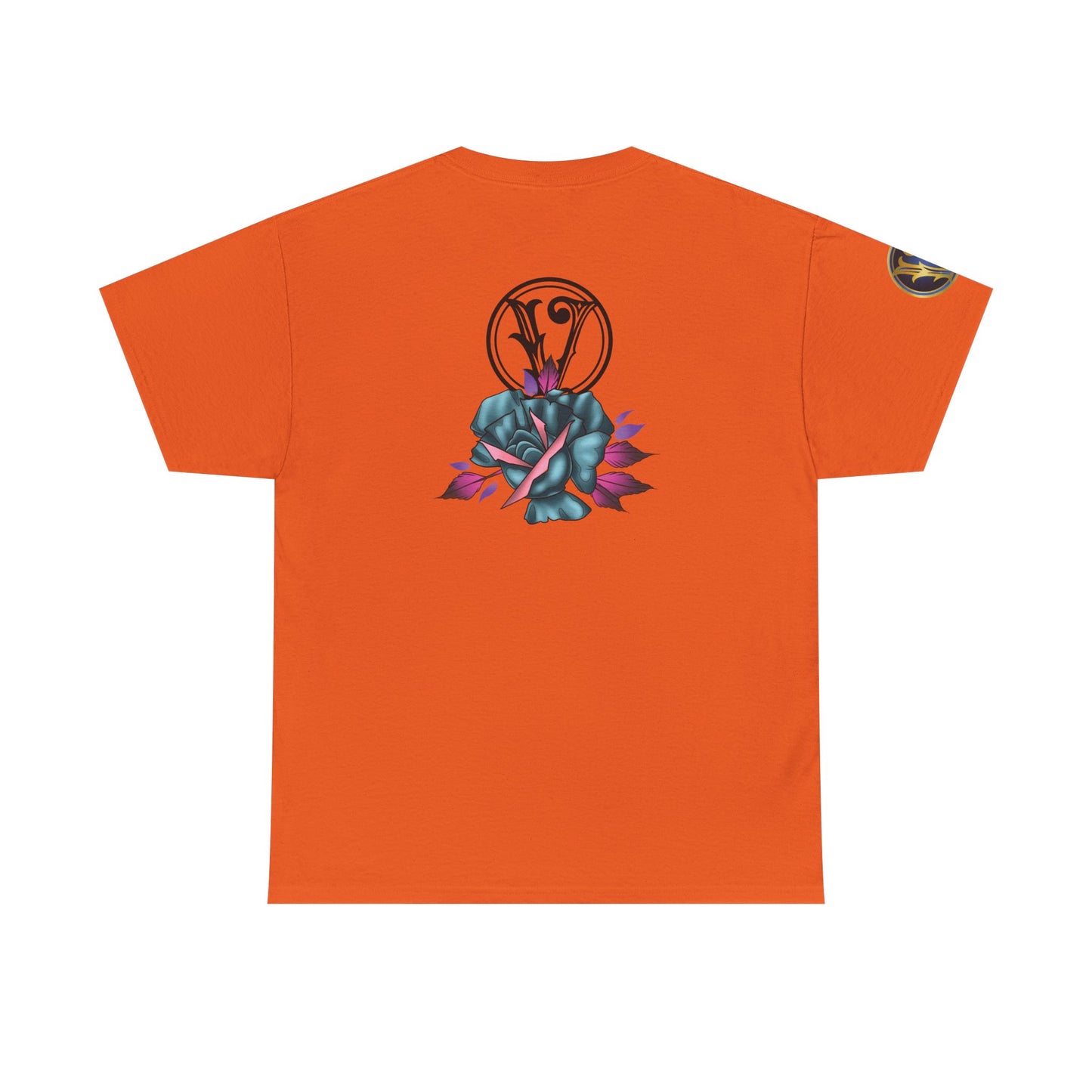 Blue & Pink Rose Graphic Tee — Vintage Floral Tattoo Shirt