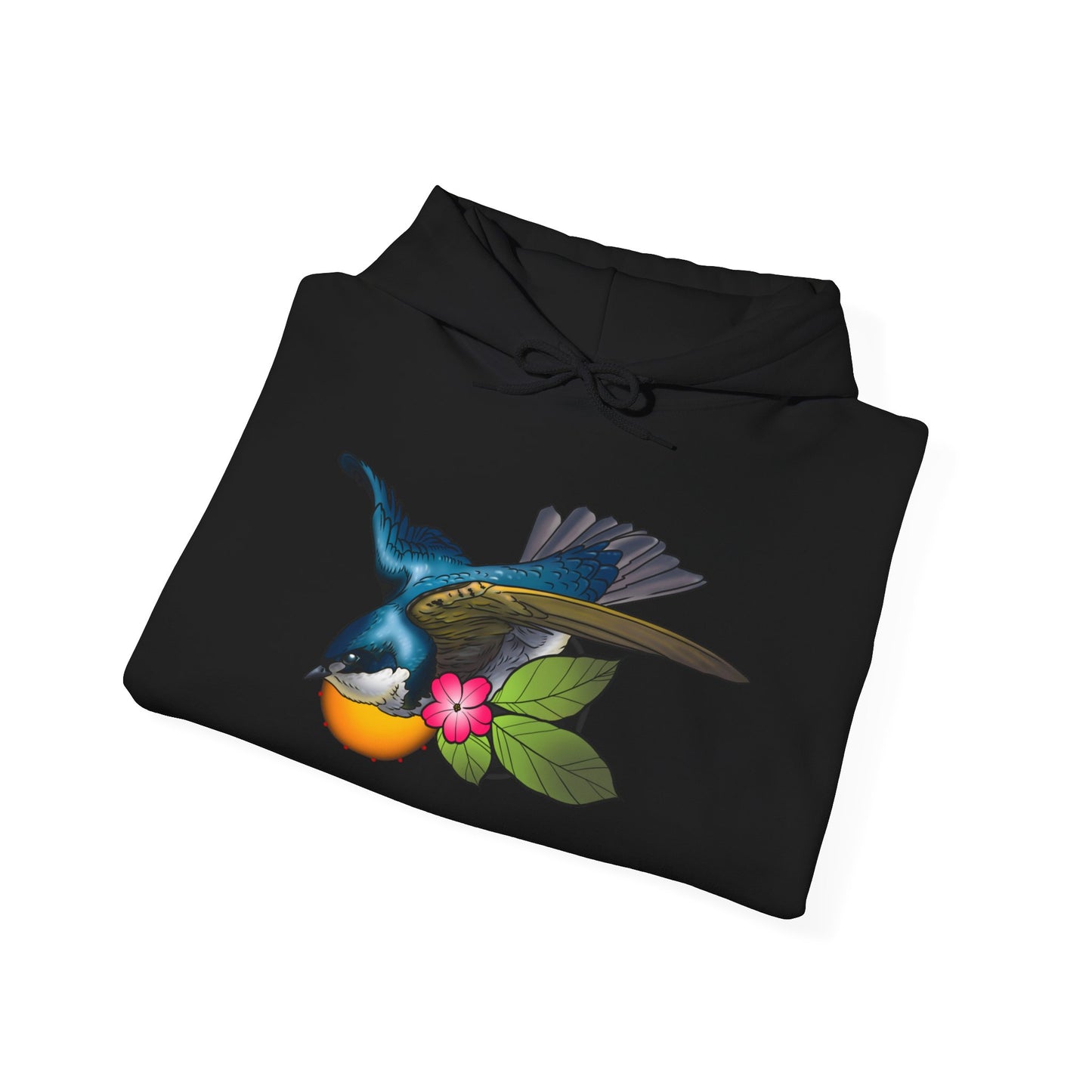 Swallow & Blossom Hoodie – Blue Bird Floral Graphic Sweatshirt