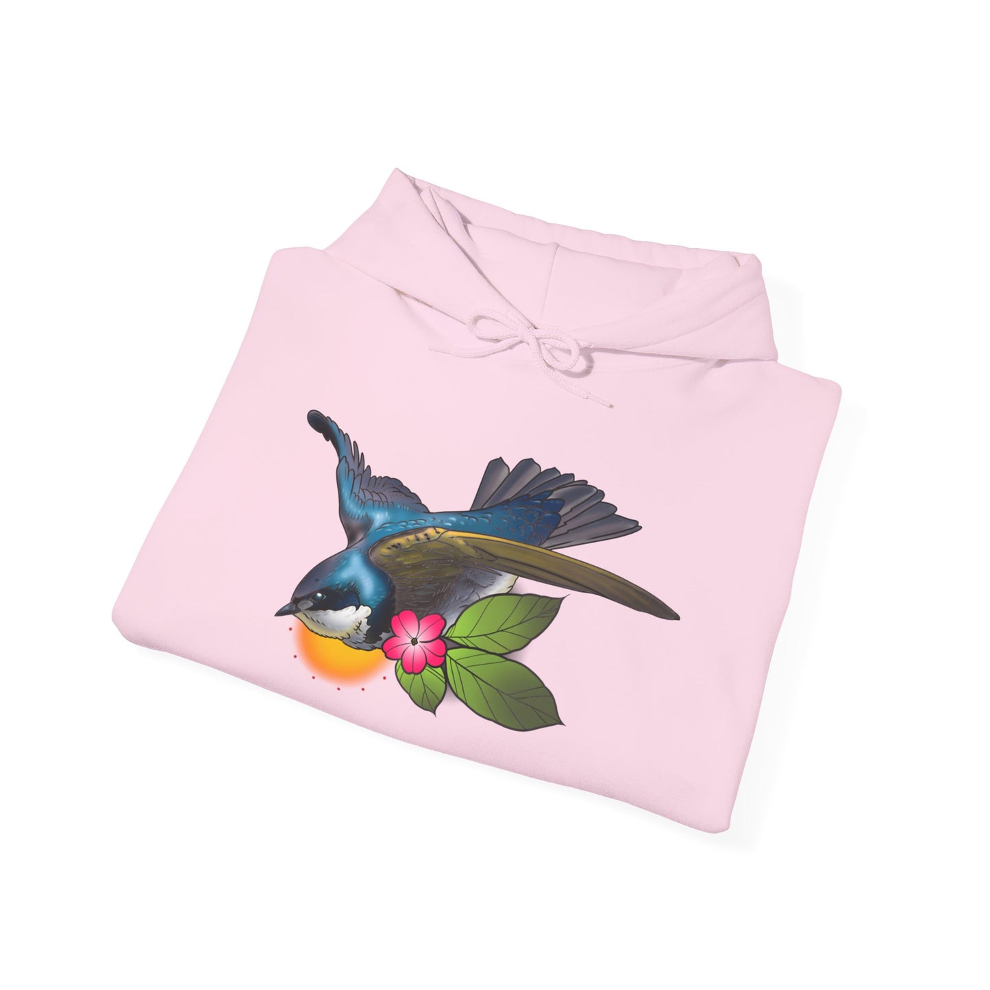 Swallow & Blossom Hoodie – Blue Bird Floral Graphic Sweatshirt