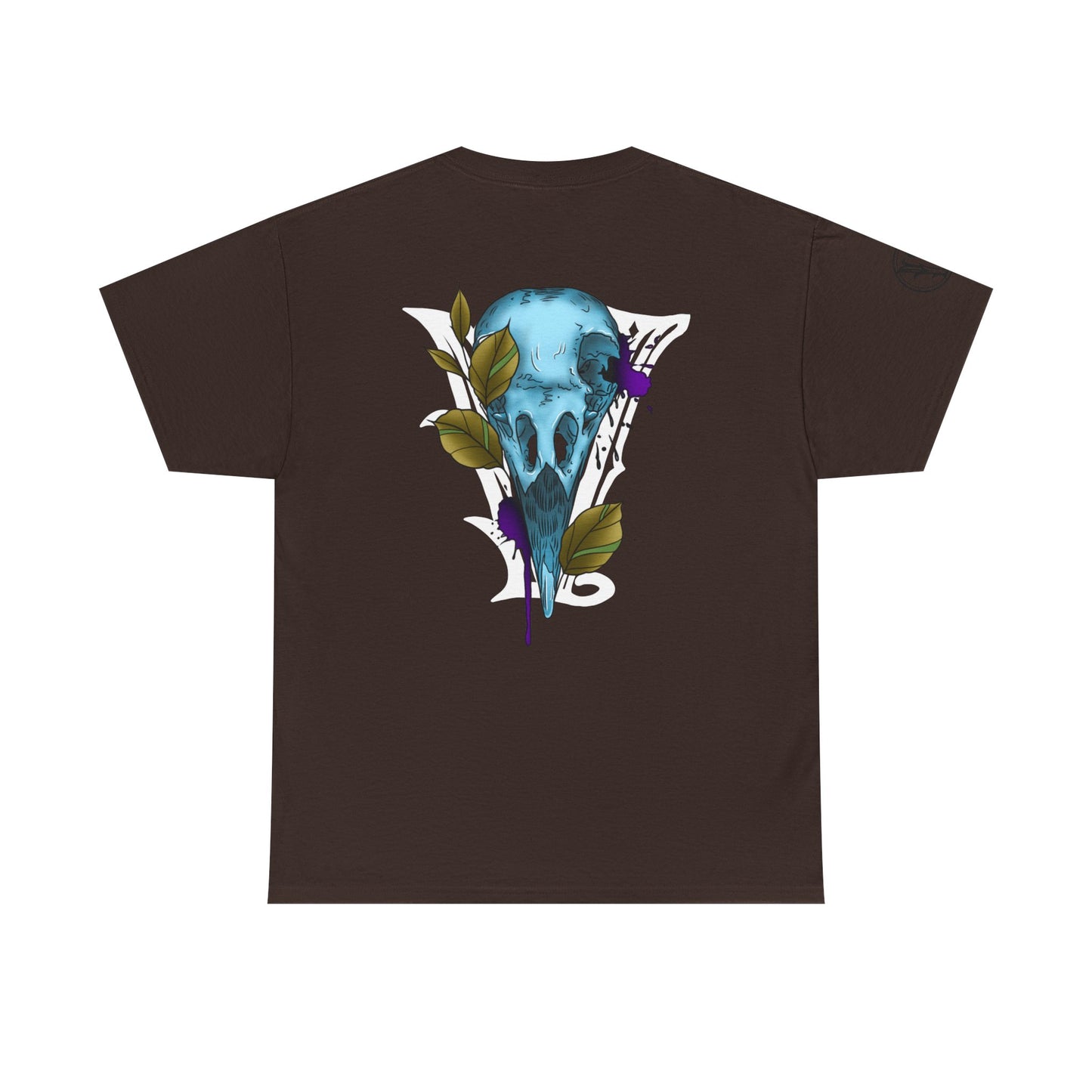 Bird Skull & Swallow Art Tee — Vibrant Blue Bird Illustration T-Shirt