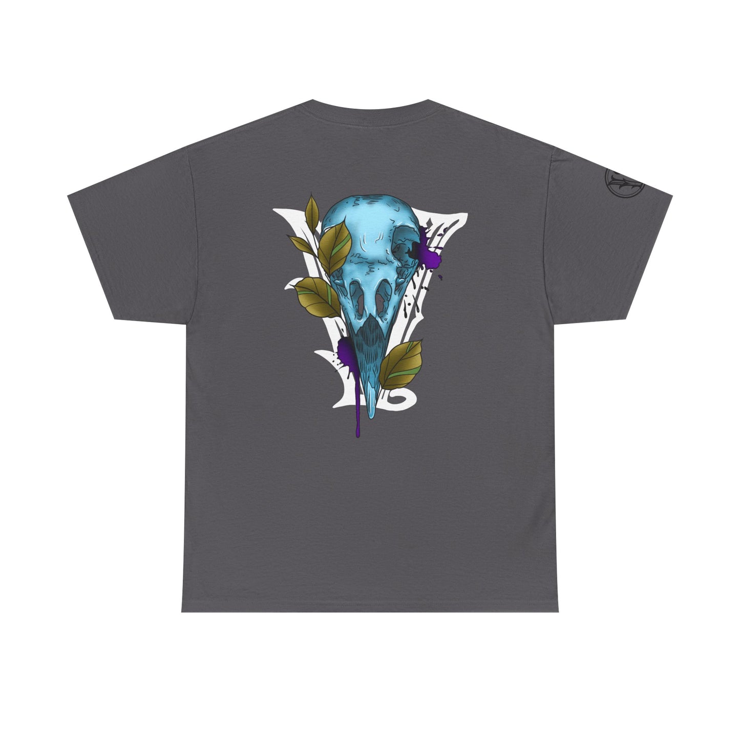 Bird Skull & Swallow Art Tee — Vibrant Blue Bird Illustration T-Shirt