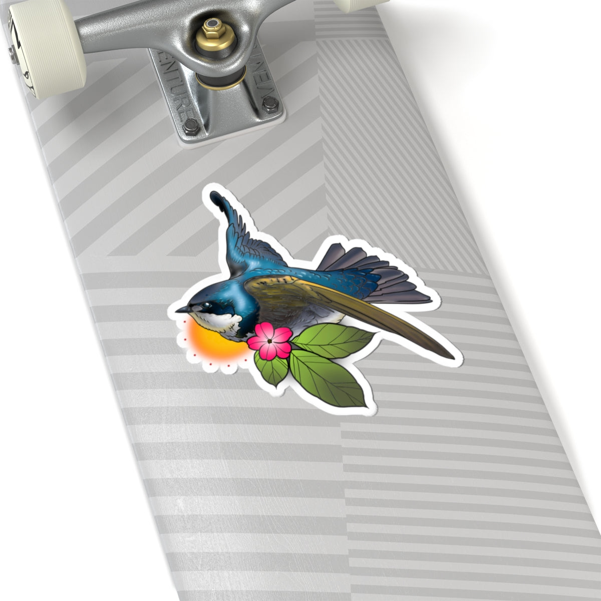 Blue Wren Bird Sticker — Floral Sunrise Kiss-Cut Vinyl Decal