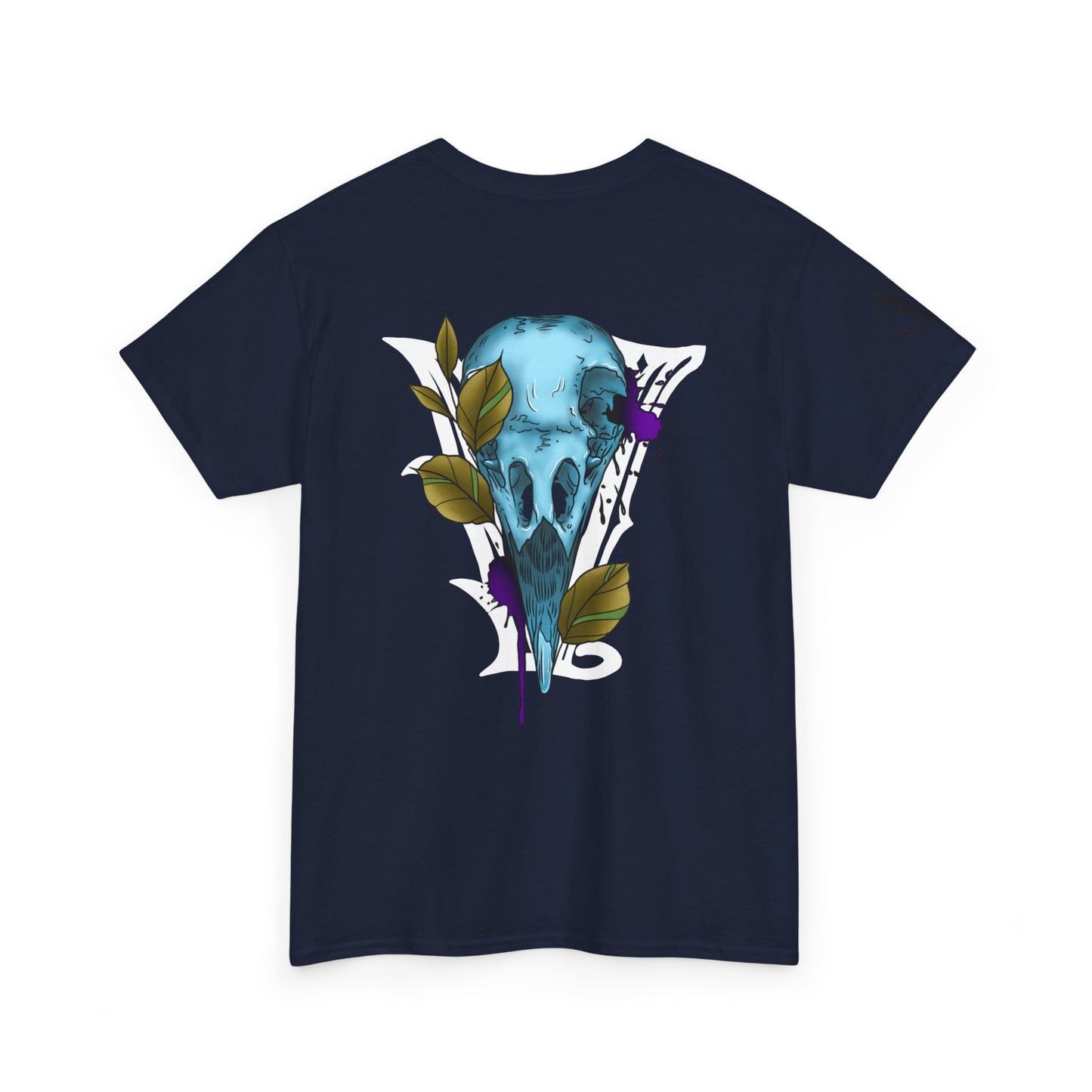 Bird Skull & Swallow Art Tee — Vibrant Blue Bird Illustration T-Shirt