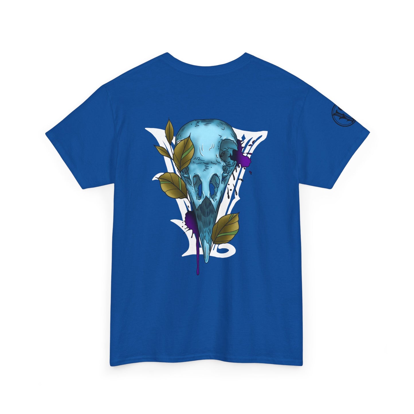 Bird Skull & Swallow Art Tee — Vibrant Blue Bird Illustration T-Shirt