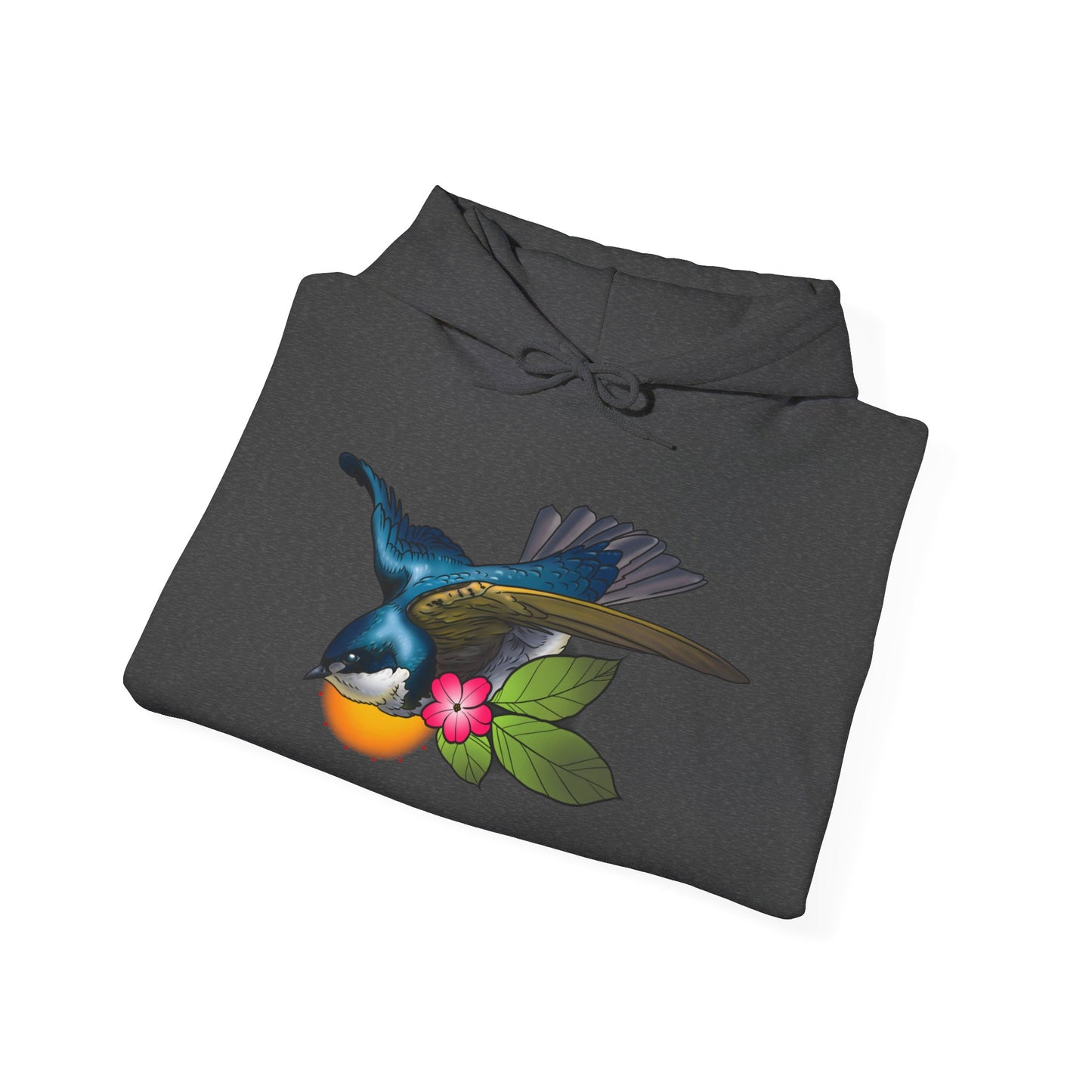 Swallow & Blossom Hoodie – Blue Bird Floral Graphic Sweatshirt