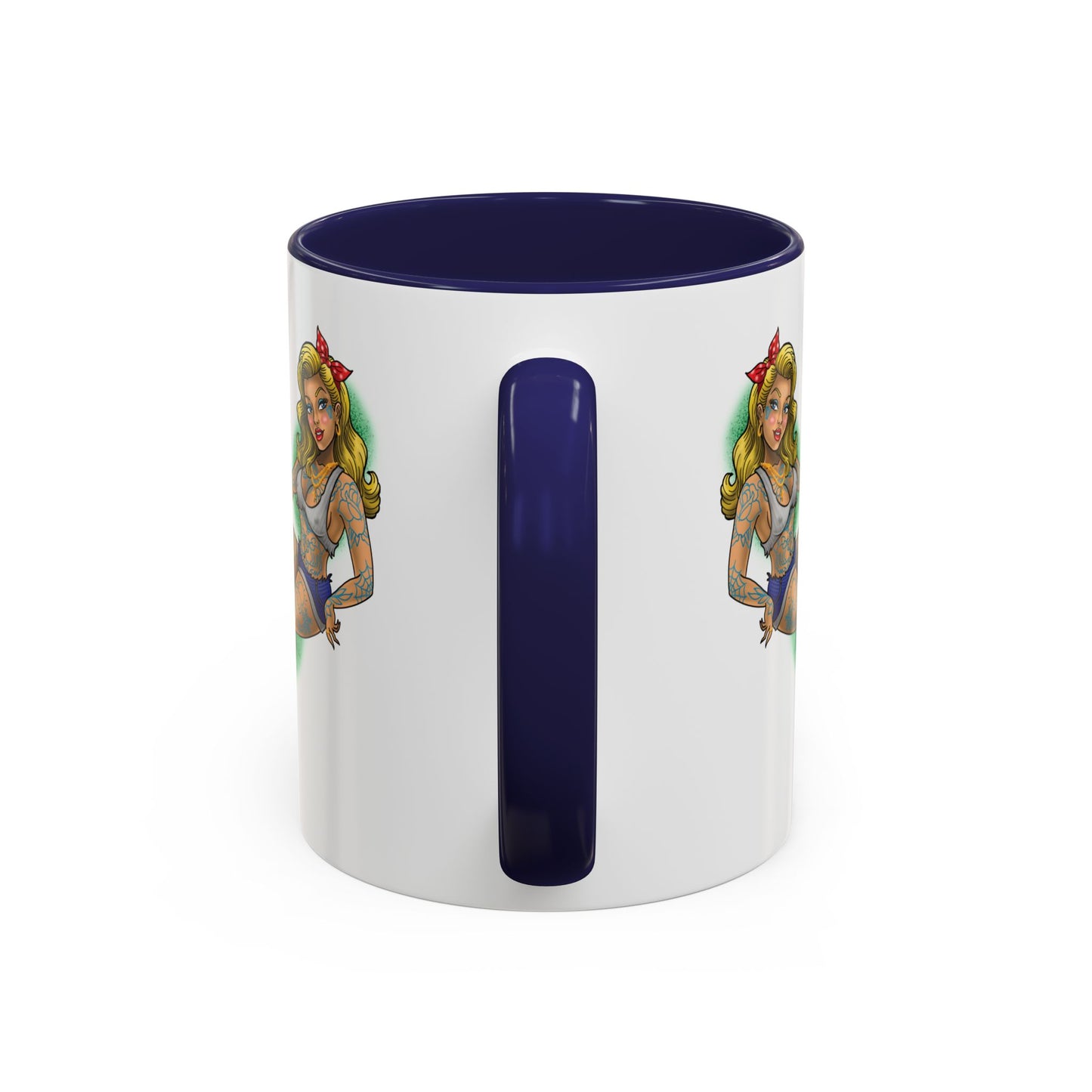 Vintage Pin-Up Coffee Mug with Gold Monogram V — Retro Tattoo Style Accent Mug (11/15oz)