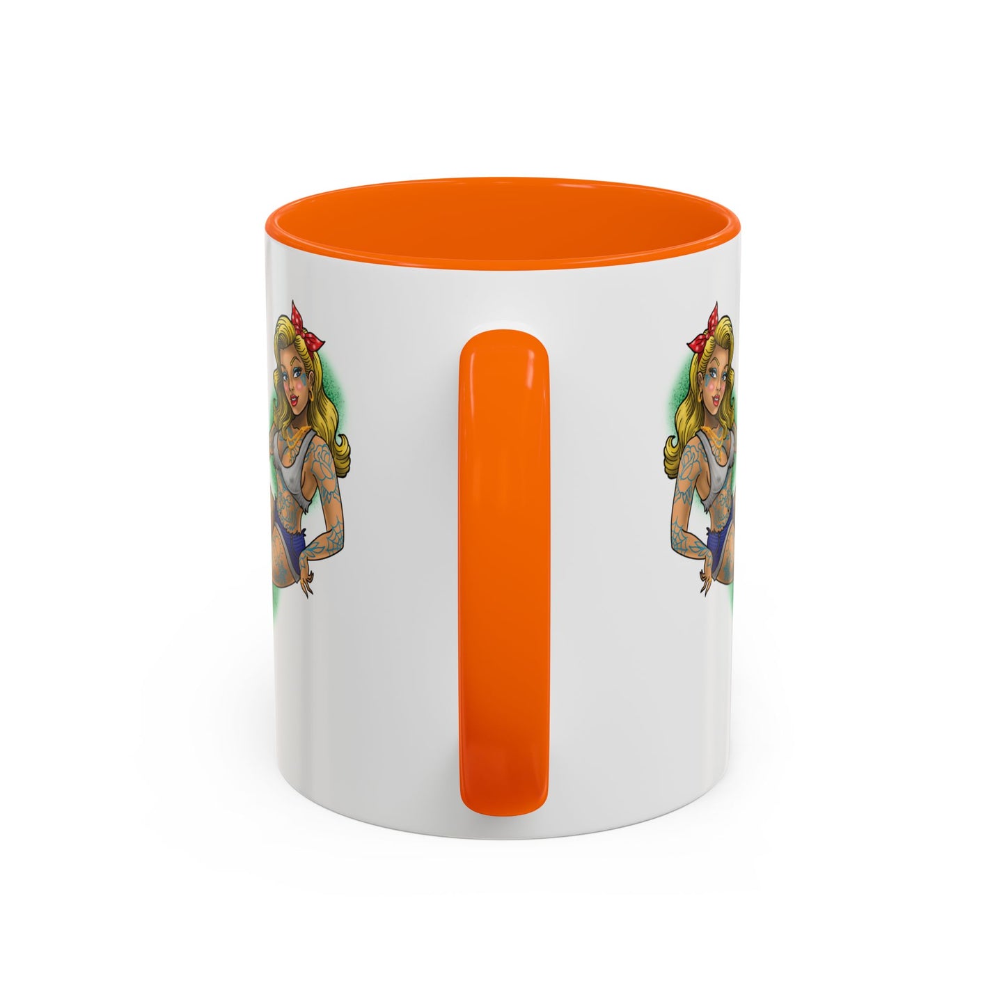 Vintage Pin-Up Coffee Mug with Gold Monogram V — Retro Tattoo Style Accent Mug (11/15oz)