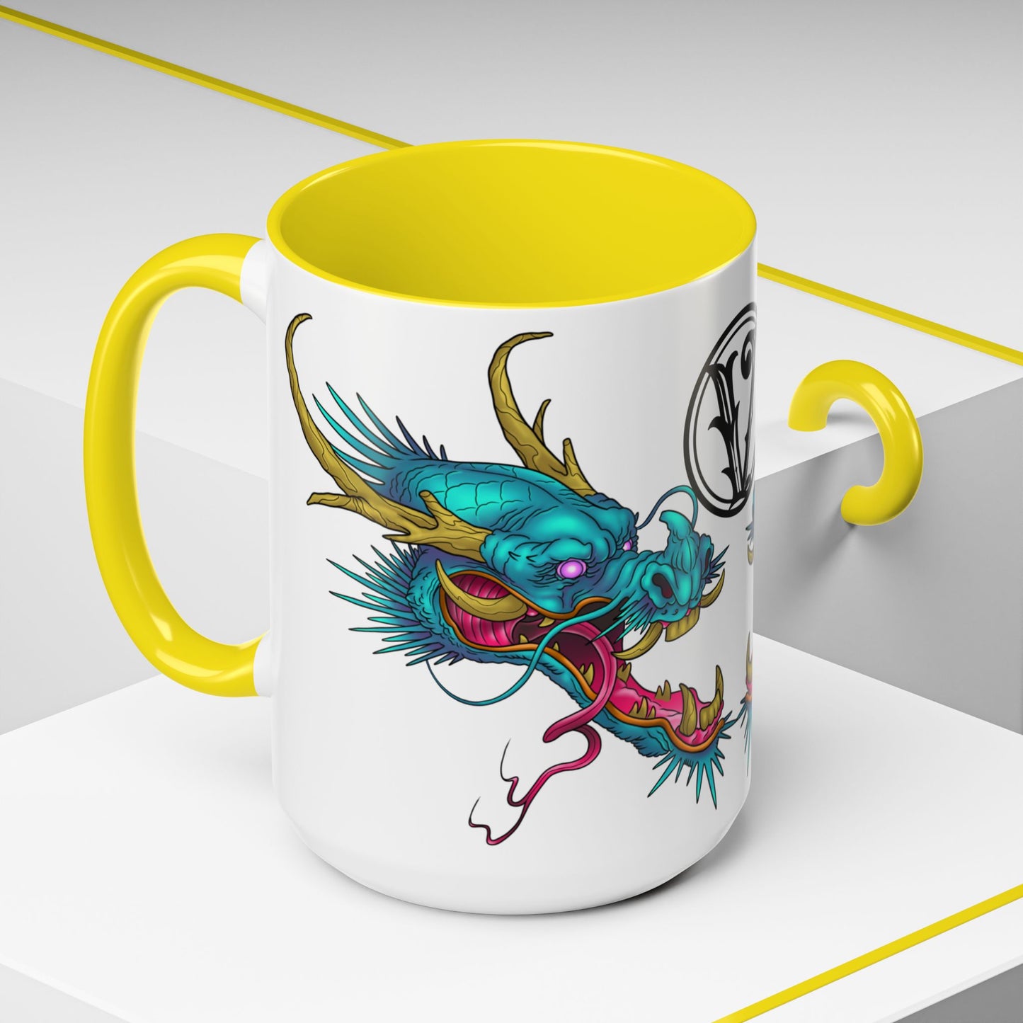 Dragon Crest Accent Coffee Mug — Vibrant Mythical Tea & Coffee Cup