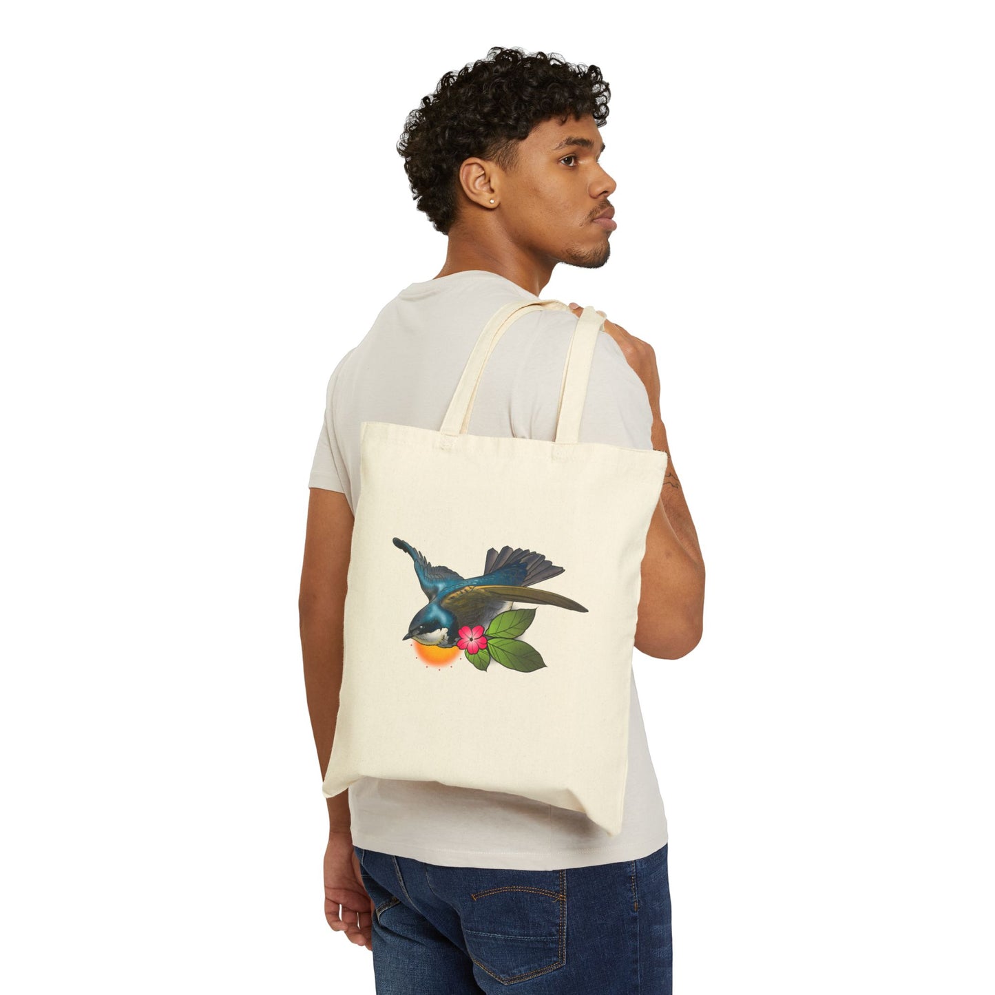 Hummingbird Floral Canvas Tote Bag — Eco-Friendly Cotton Shopper
