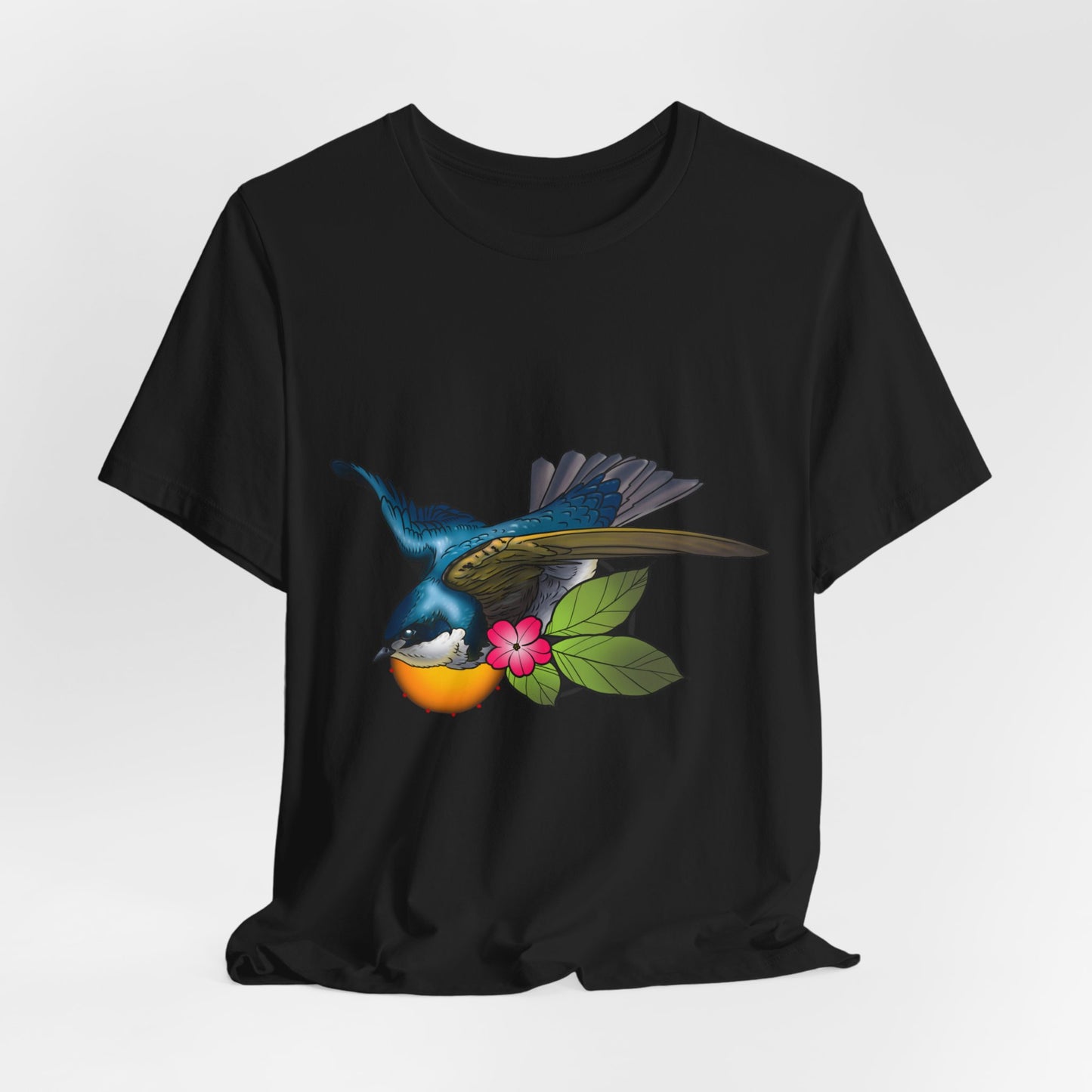 Swallow Bird Graphic Tee — Colorful Floral Bird Illustration T-Shirt